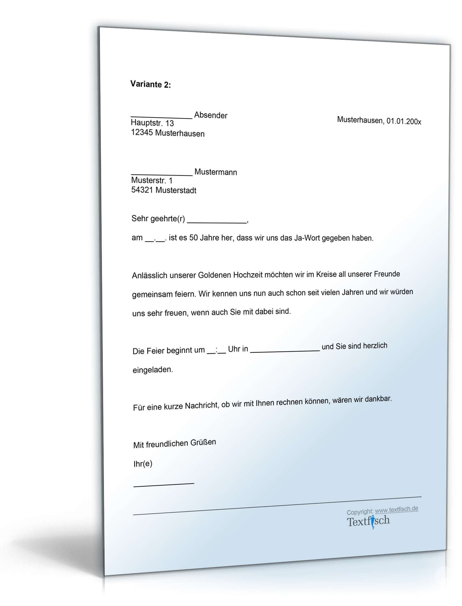 Einladung zur Goldenen Hochzeit Word. Seite: 2