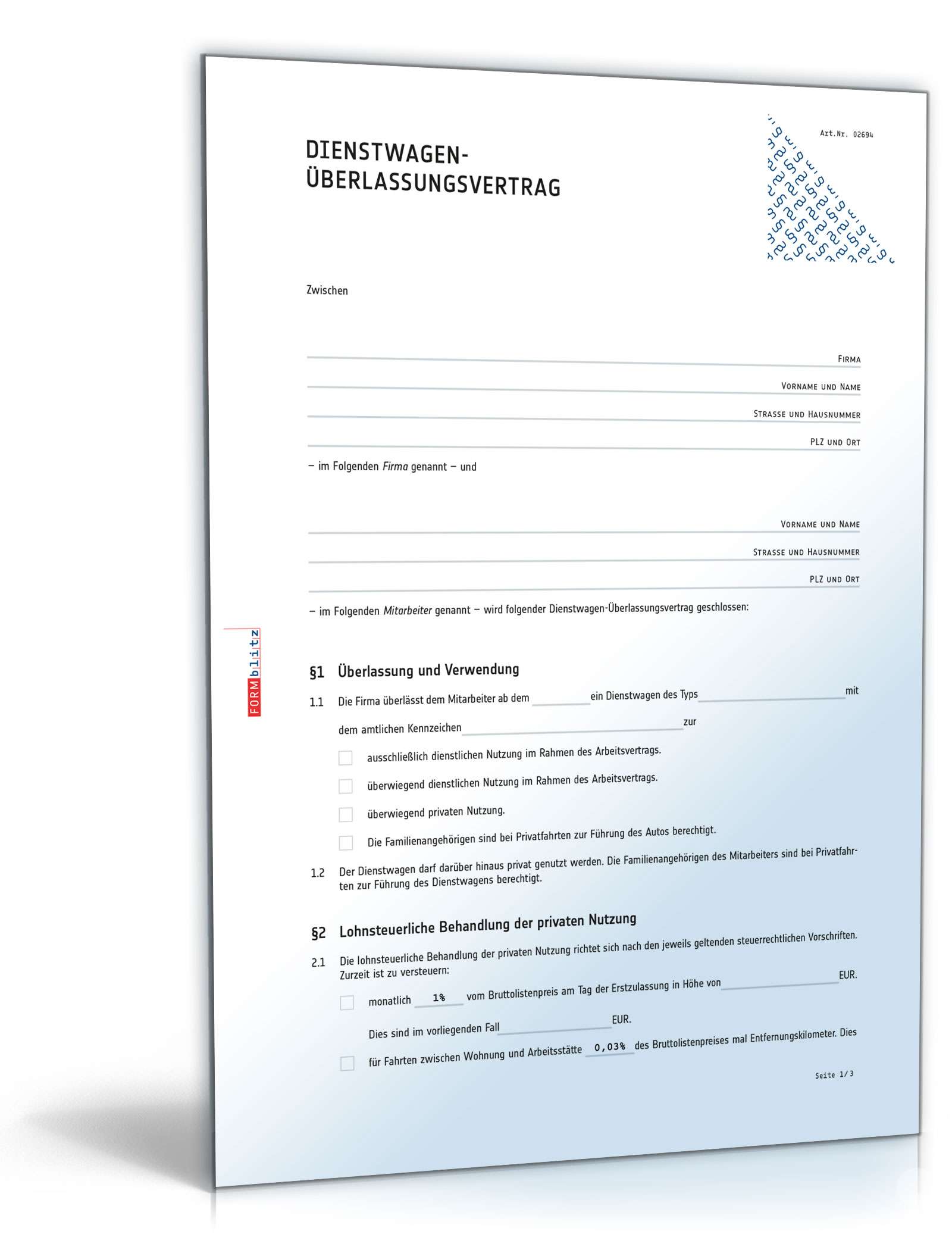 Dienstwagen-Überlassungsvertrag PDF