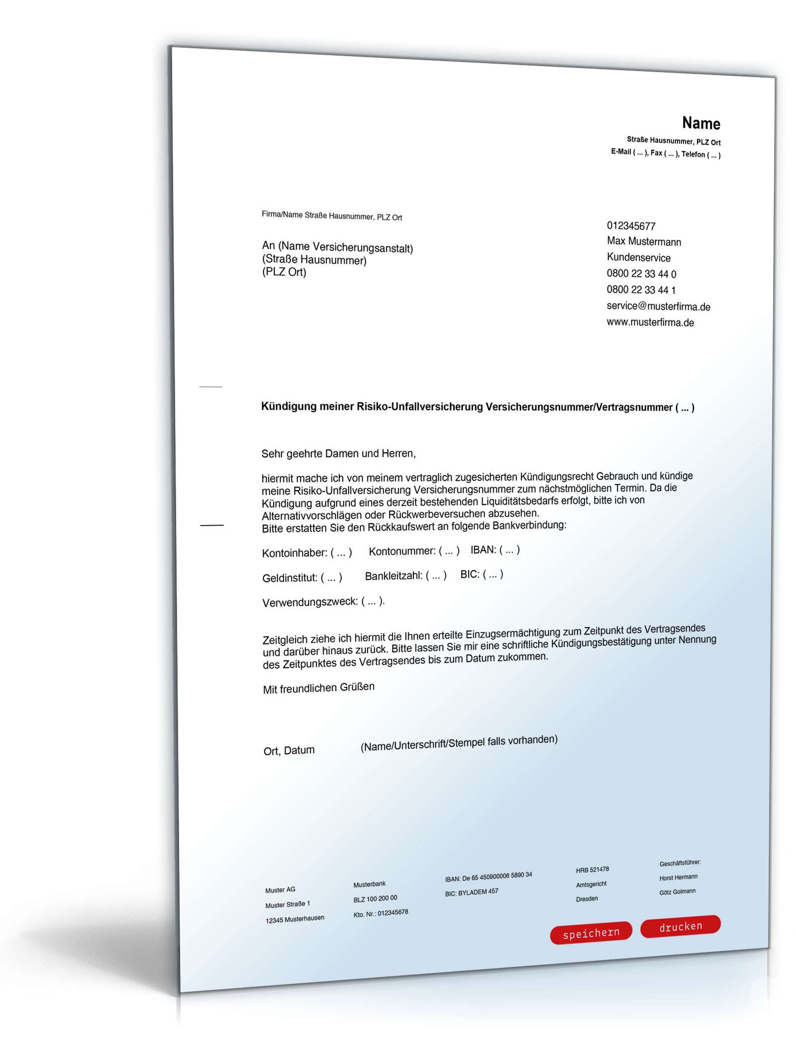 Kündigung Risikounfallversicherung PDF