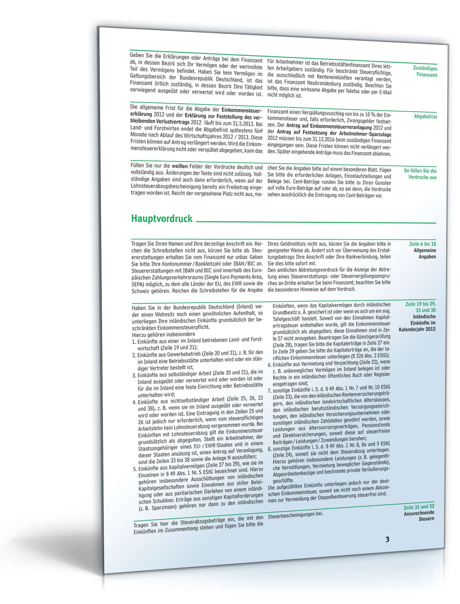 Anleitung zur Einkommensteuererklärung 2012 PDF. Seite: 3