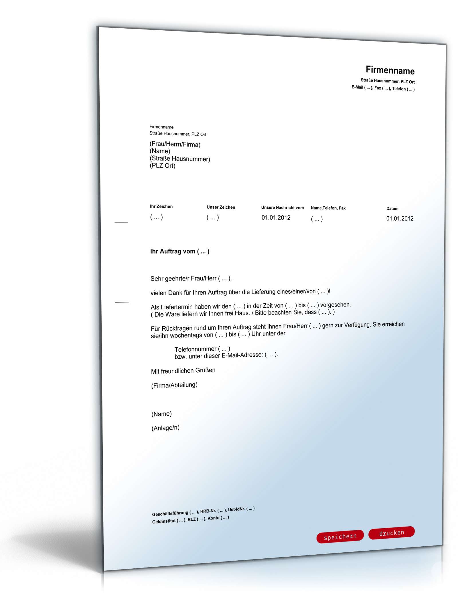 Auftragsbestätigung mit Liefertermin PDF