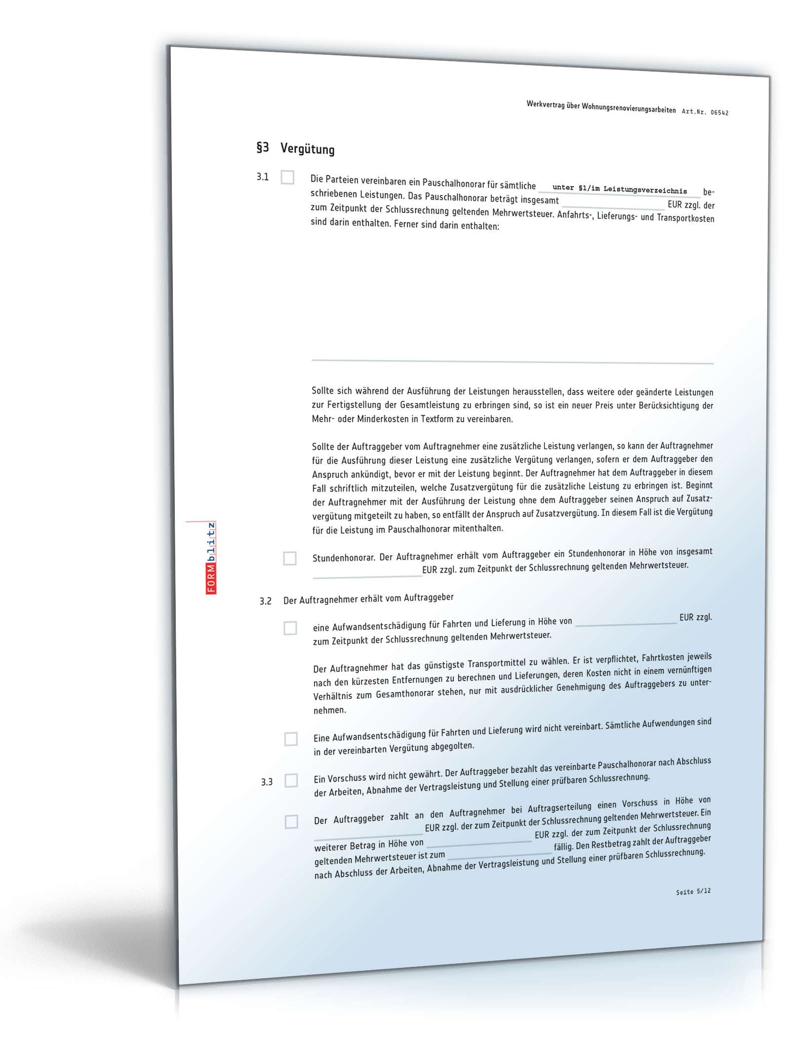 Werkvertrag Wohnungsrenovierungsarbeiten PDF. Seite: 5