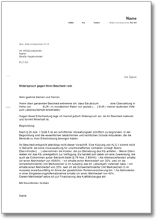 Widerspruch Kürzung Bürgergeld Kfz Word