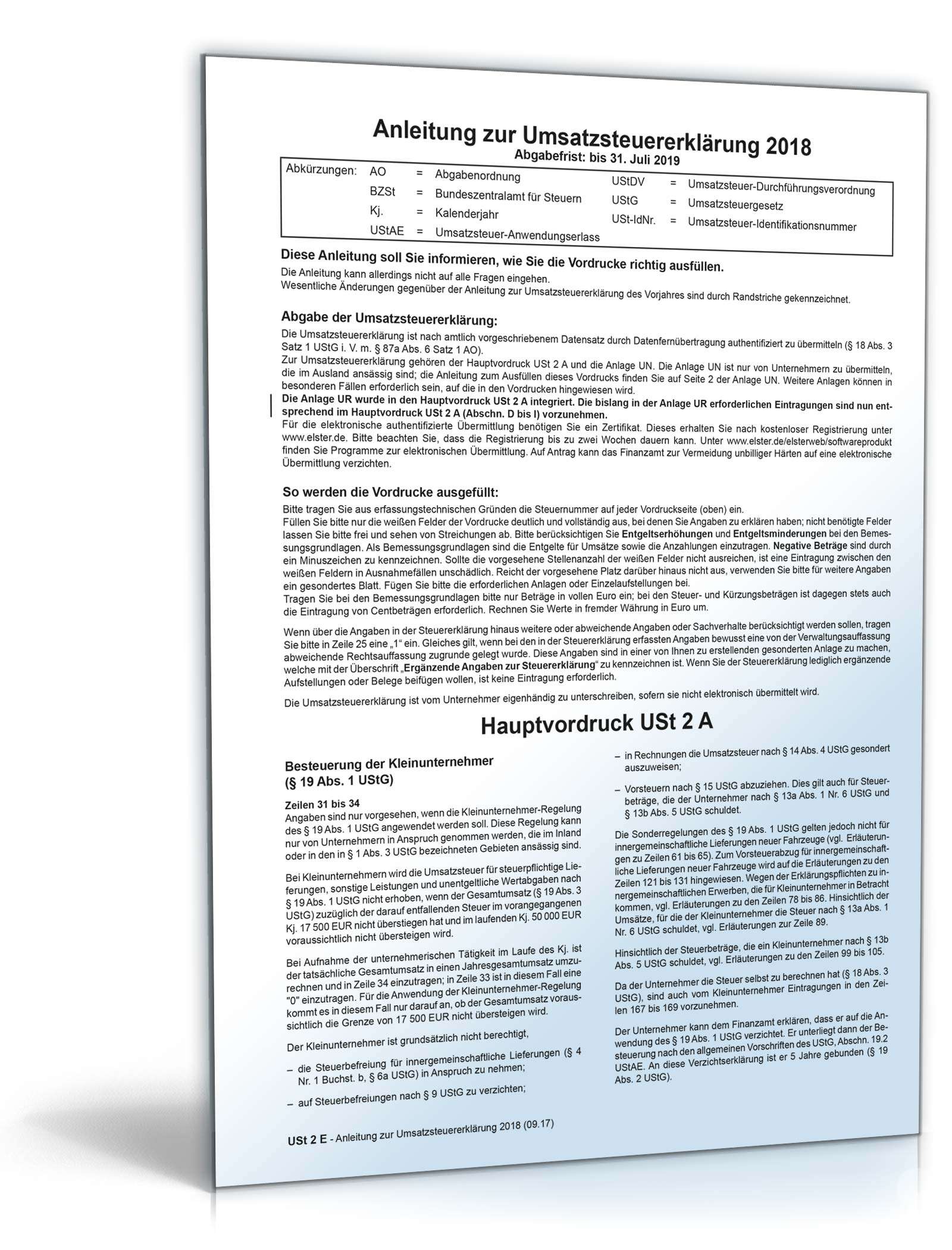 Anleitung zur Umsatzsteuererklärung 2018 PDF. Seite: 2