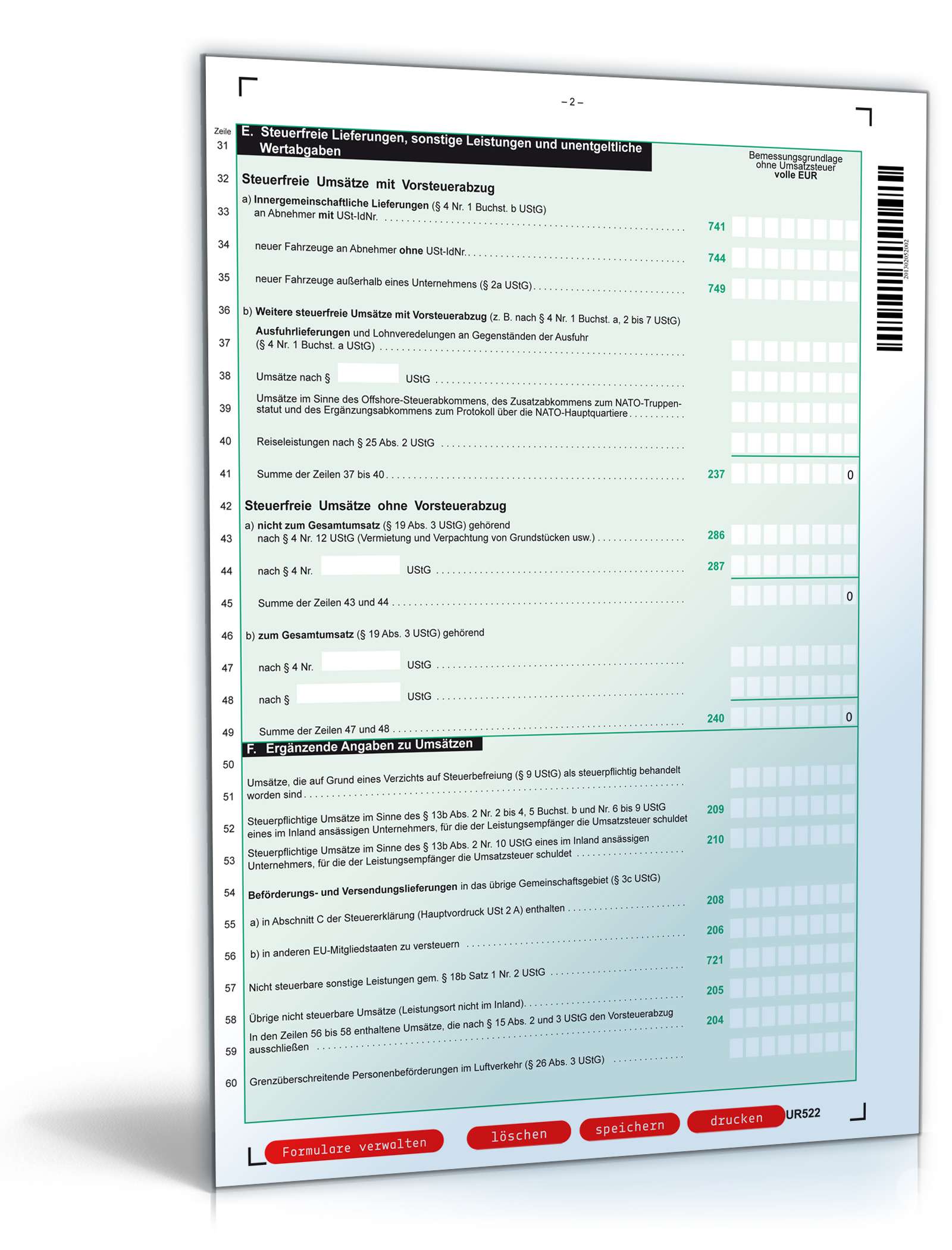 Anlage UR zur Umsatzsteuererklärung 2013 PDF. Seite: 2