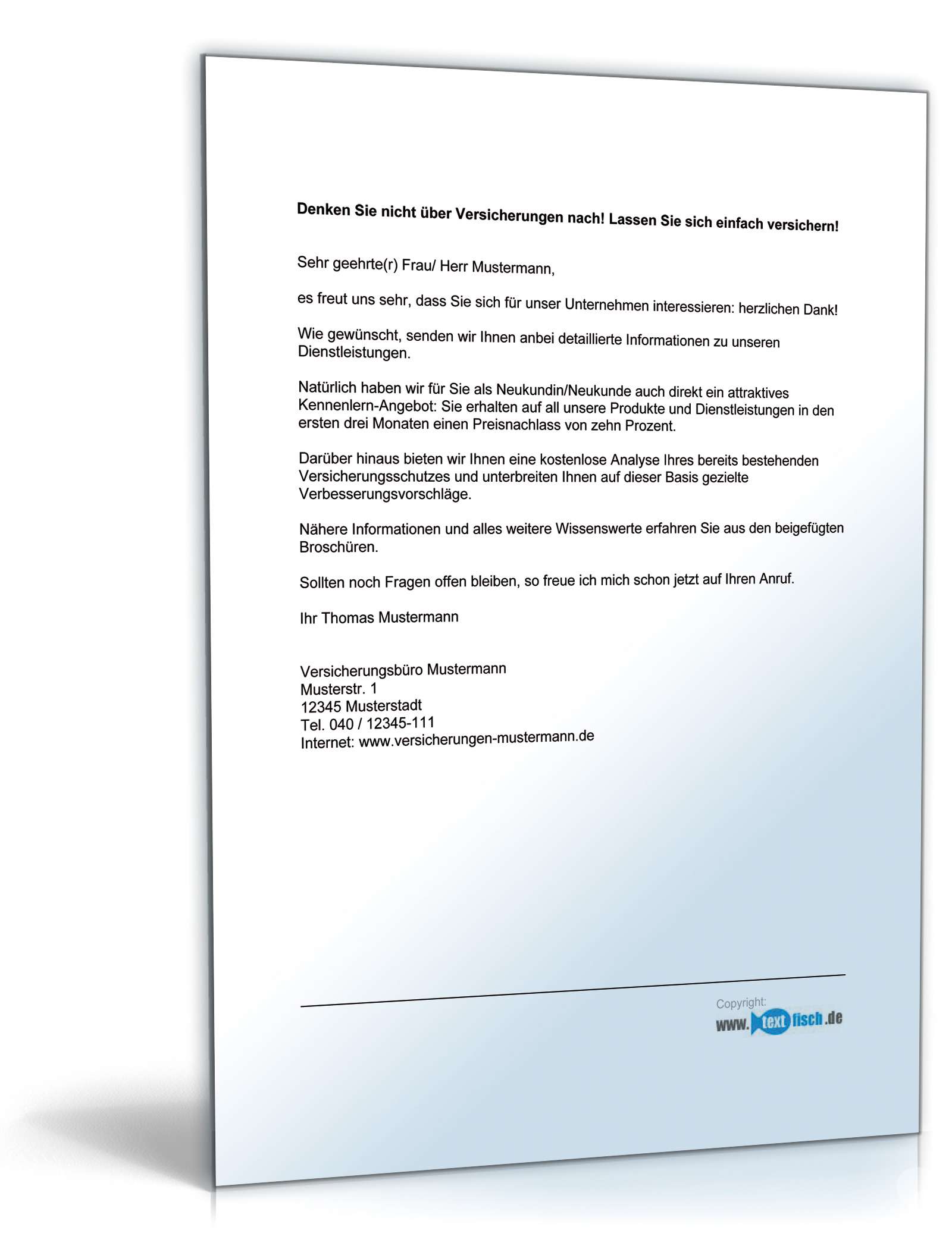 Begleitbrief zum Werbebrief Versicherungsagentur