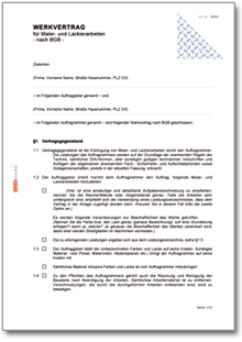Werkvertrag Maler- und Lackierarbeiten Word
