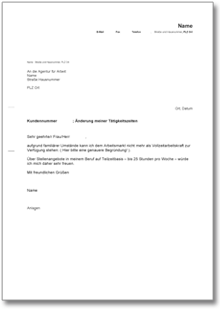 Mitteilung über Änderung der Tätigkeitszeit Word