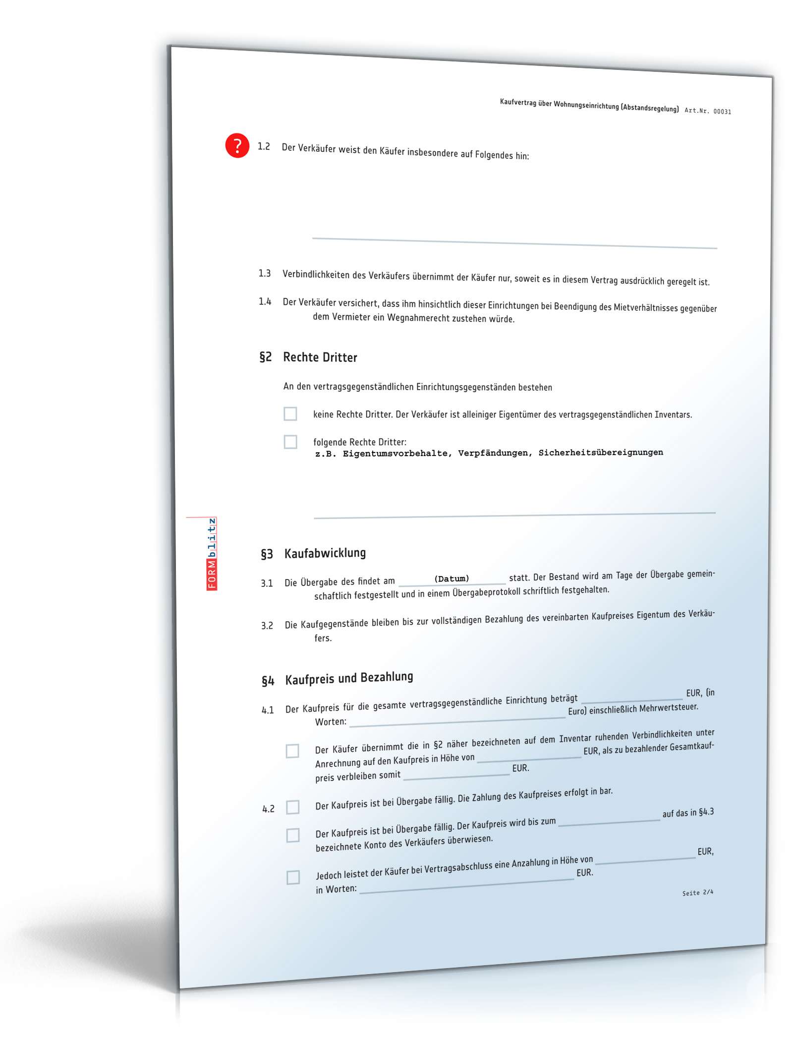 Kaufvertrag Wohnungseinrichtung  PDF. Seite: 2