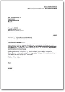 Abmahnung eines Mieters Word