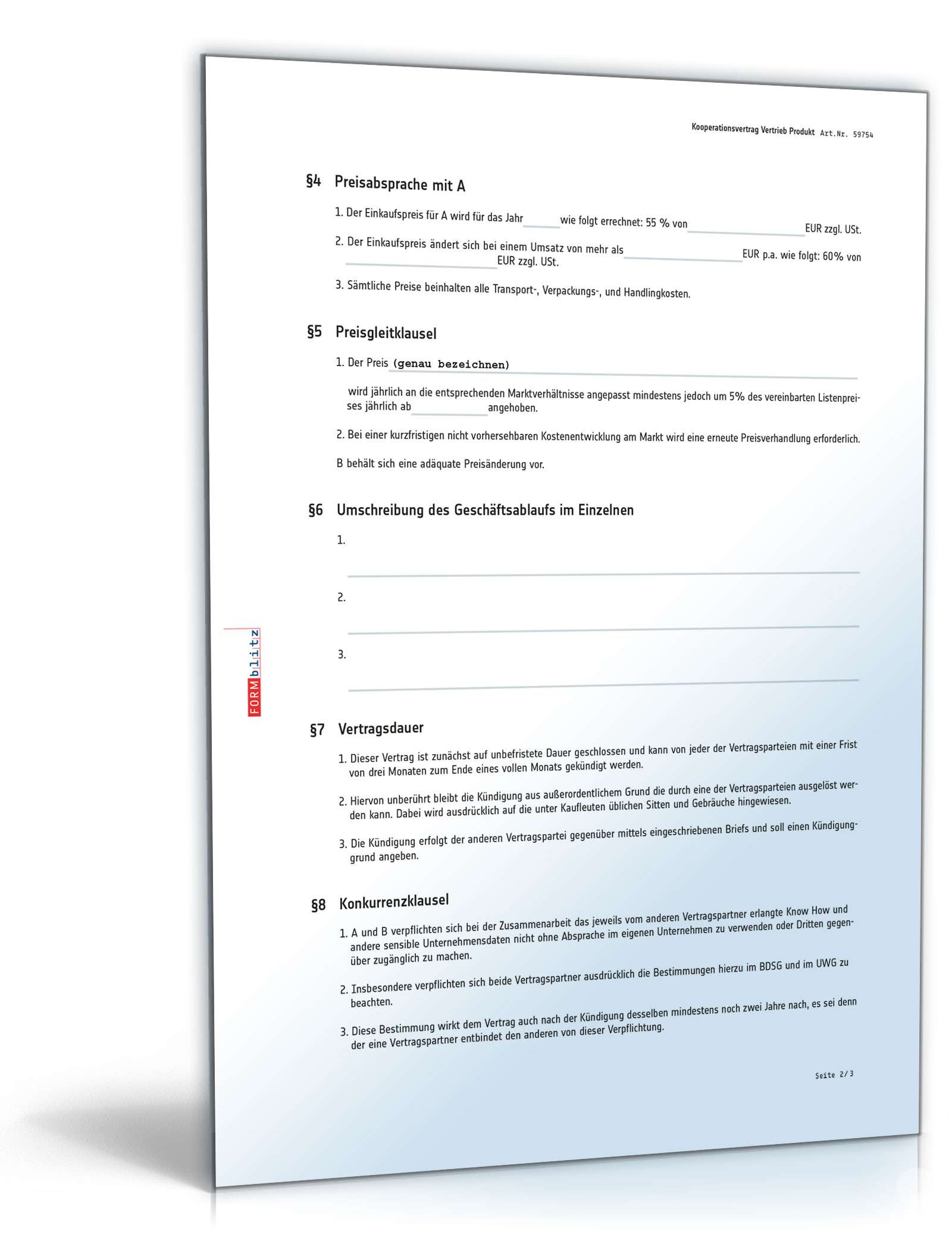 Kooperationsvertrag Vertrieb Produkt PDF. Seite: 2