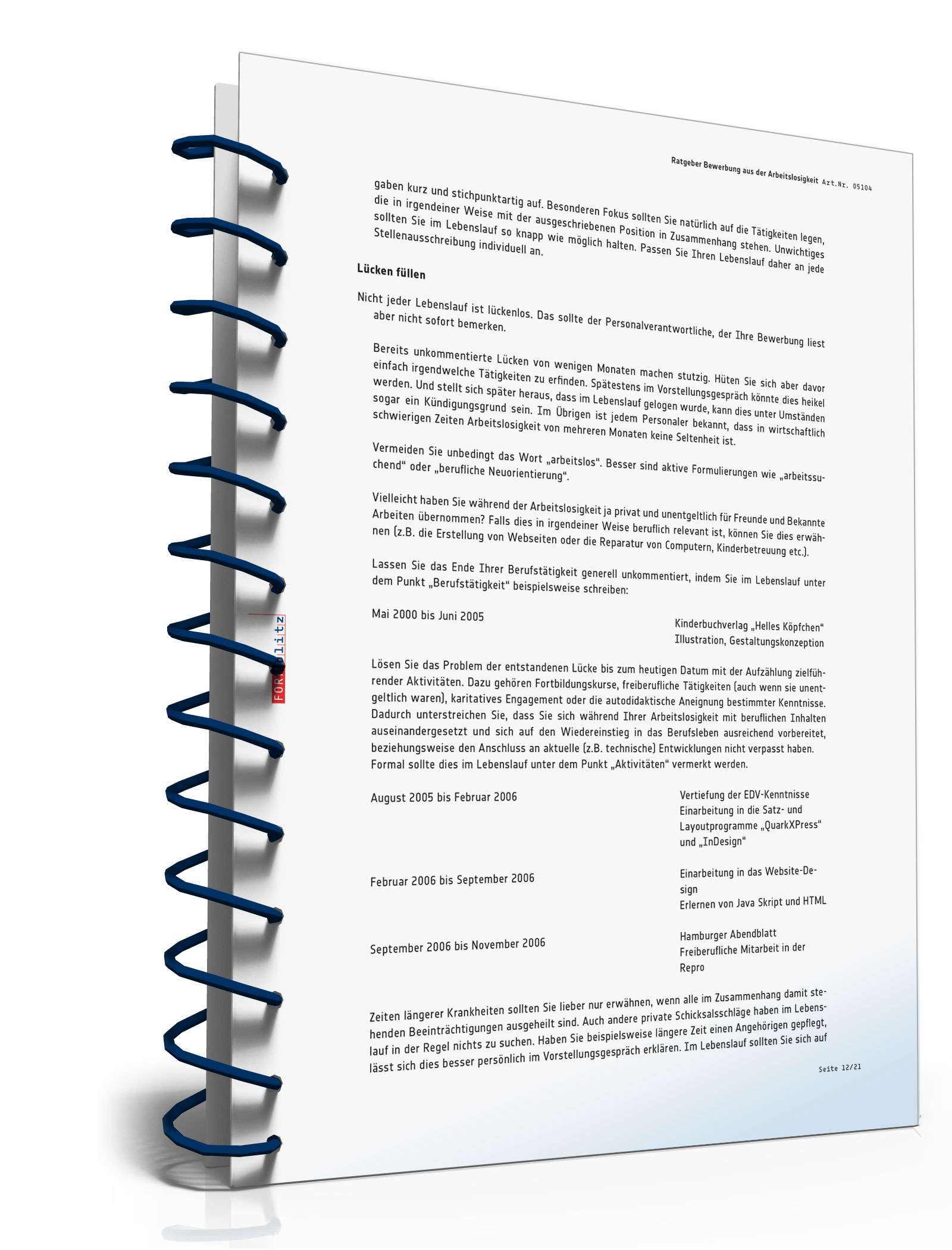 FORMBLITZ Ratgeber: "Bewerbung aus der Arbeitslosigkeit" PDF. Seite: 13