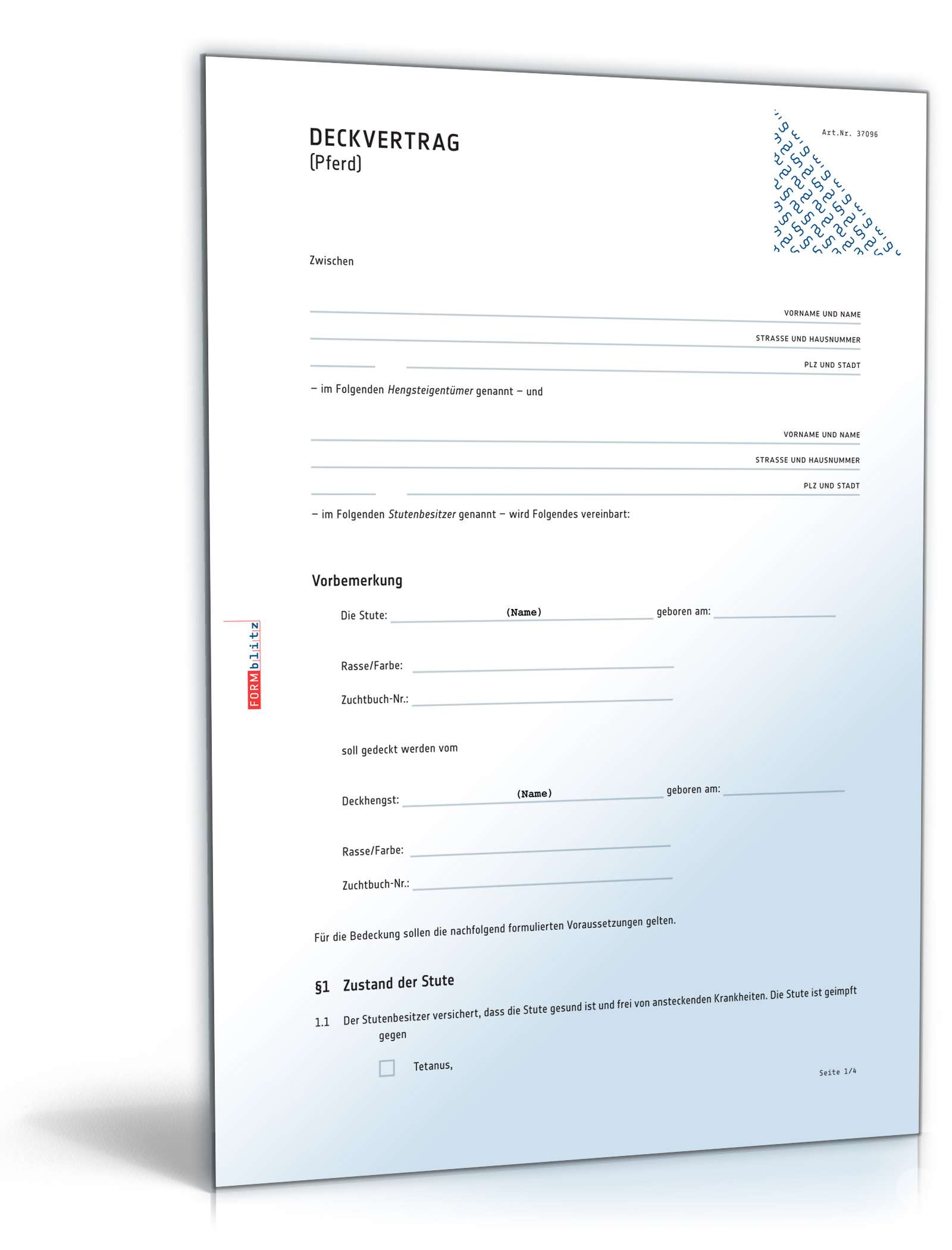 Deckvertrag Pferd PDF