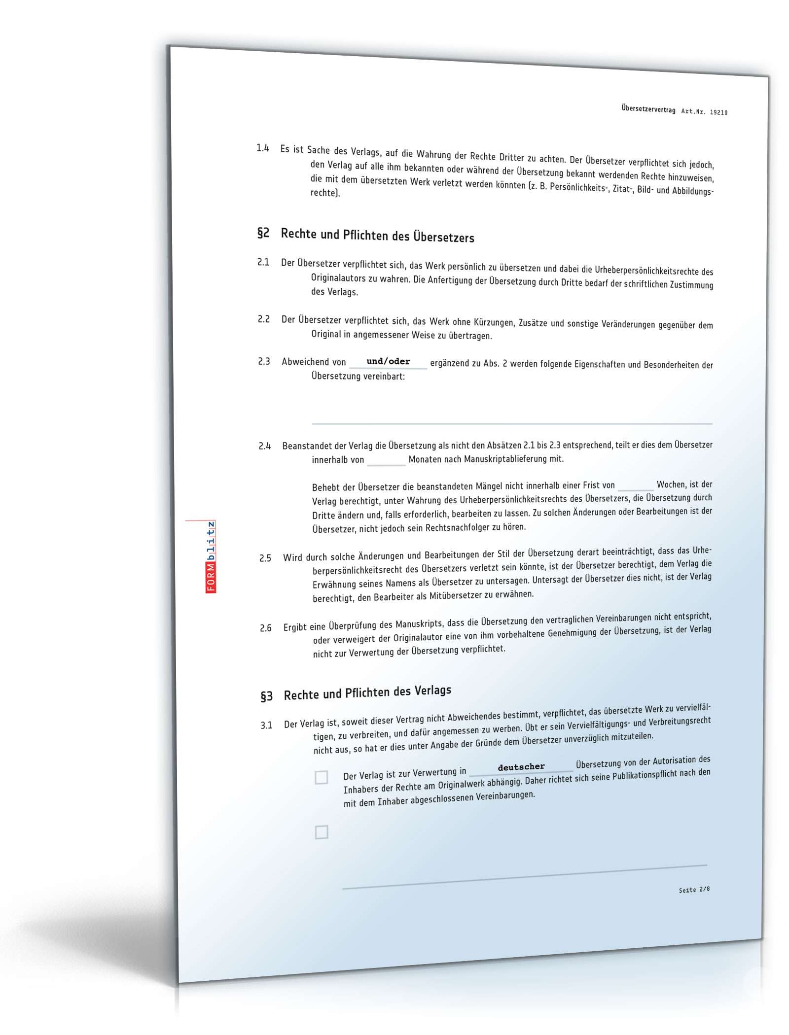 Übersetzervertrag PDF. Seite: 2