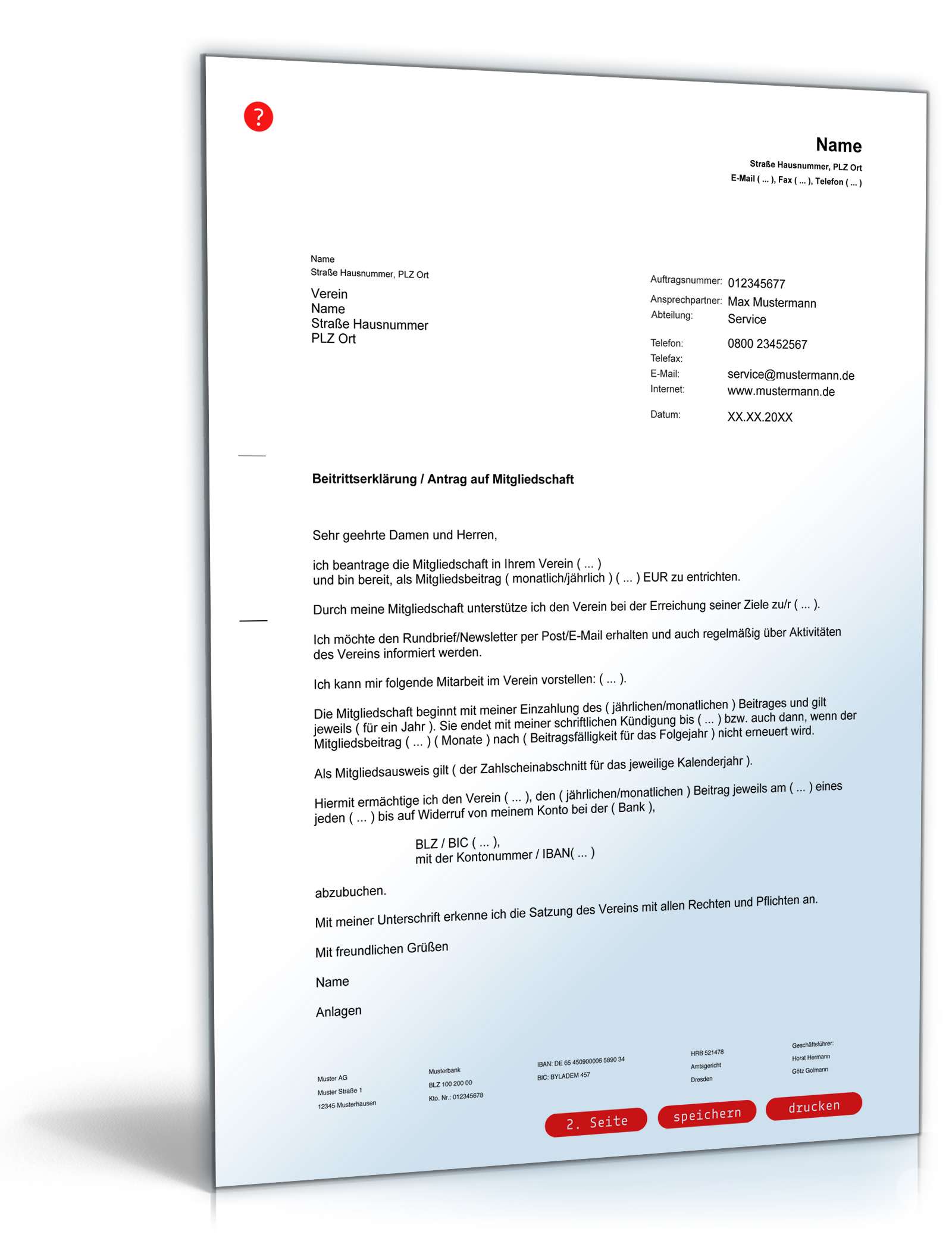 Beitrittserklärung Verein PDF