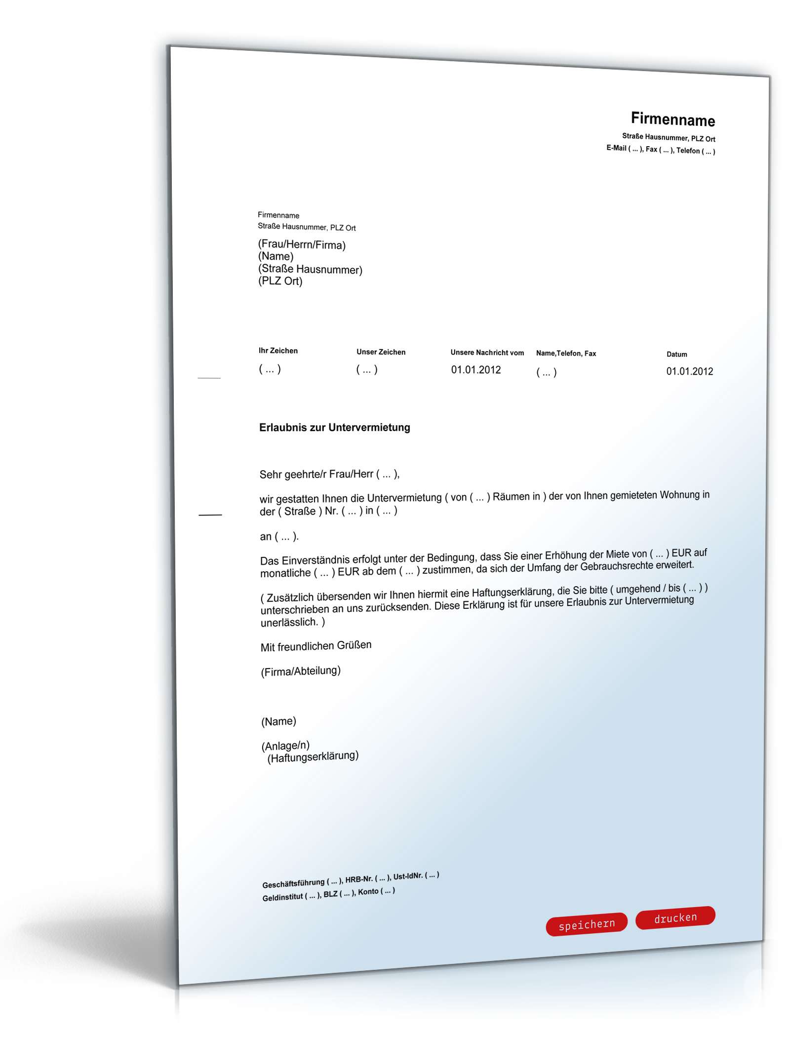 Genehmigung des Vermieters über Untervermietung PDF