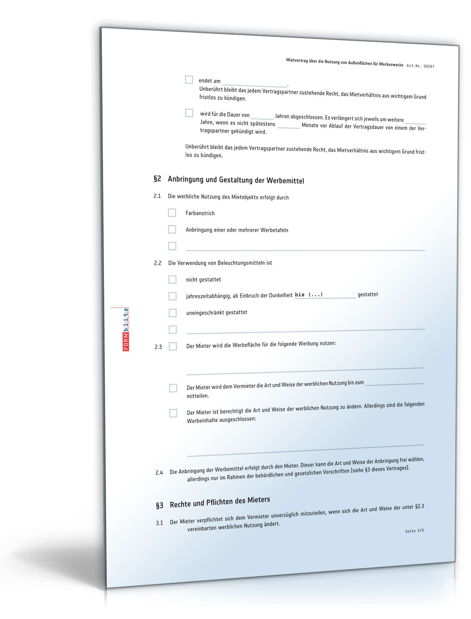 Mietvertrag Werbefläche PDF. Seite: 2