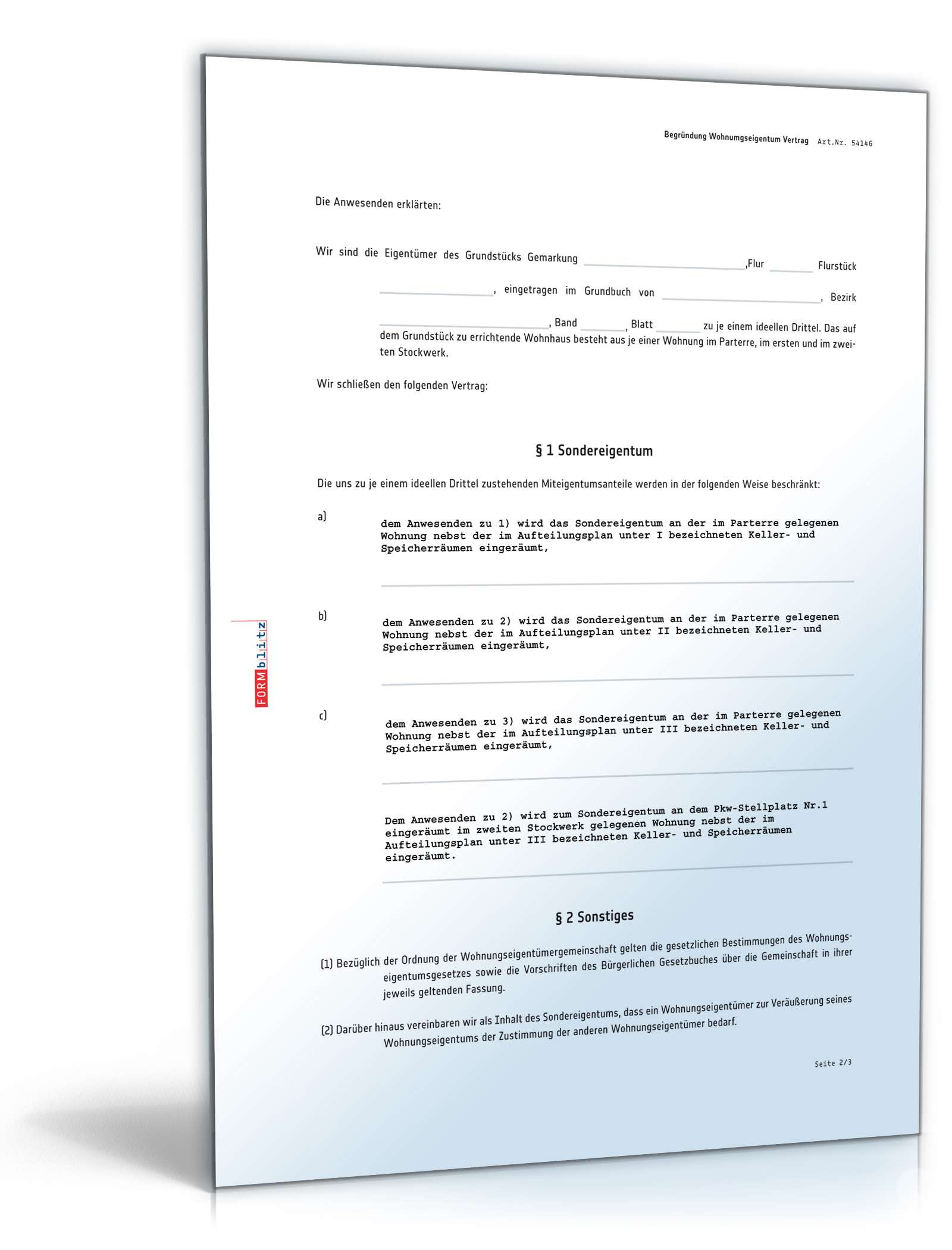 Begründung von Wohnungseigentum durch Vertrag PDF. Seite: 2