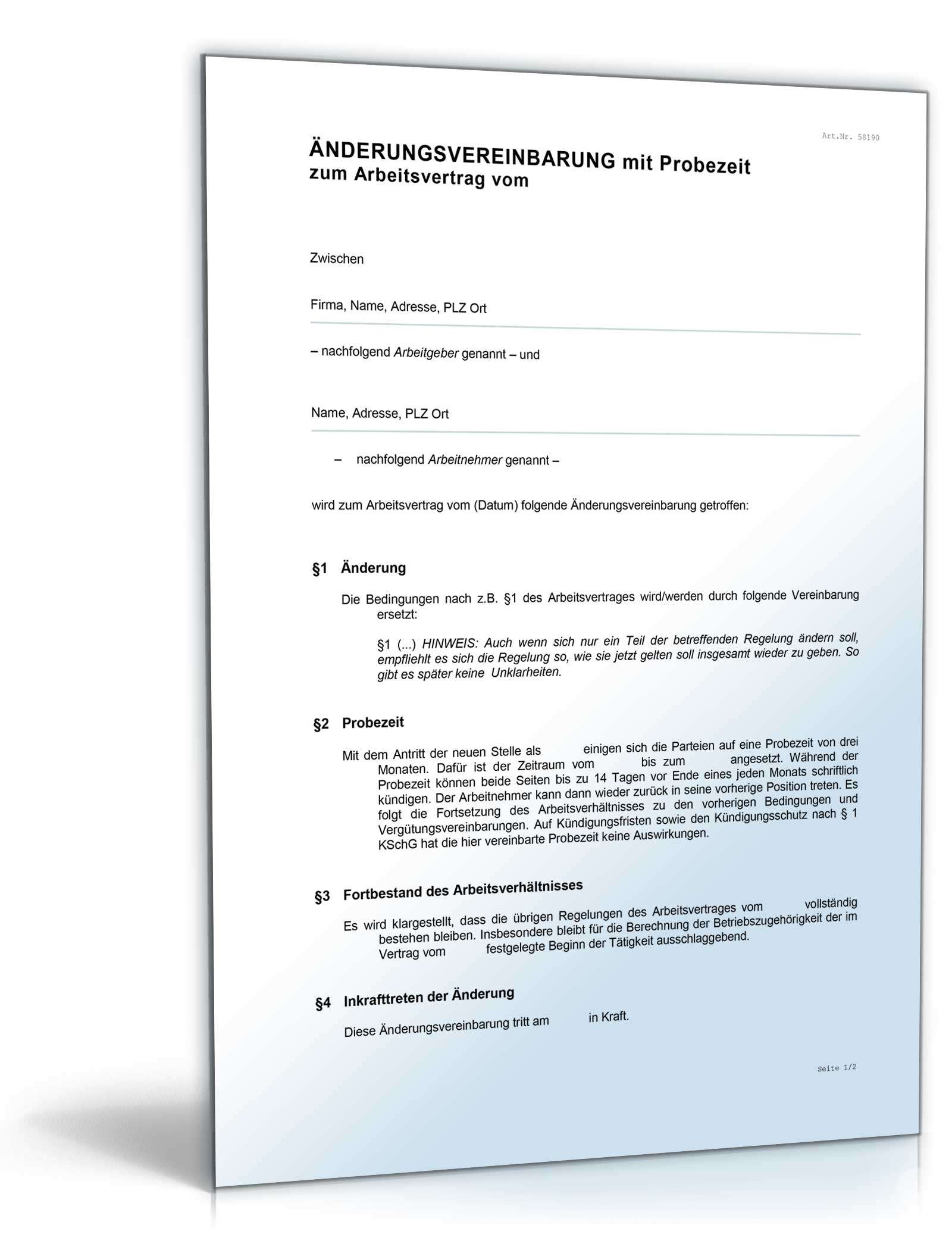 Änderungsvereinbarung mit Probezeit Word. Seite: 2