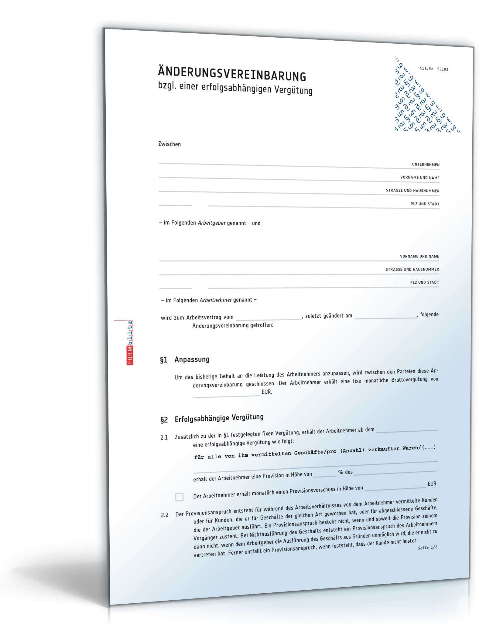 Änderungsvereinbarung Provision Word