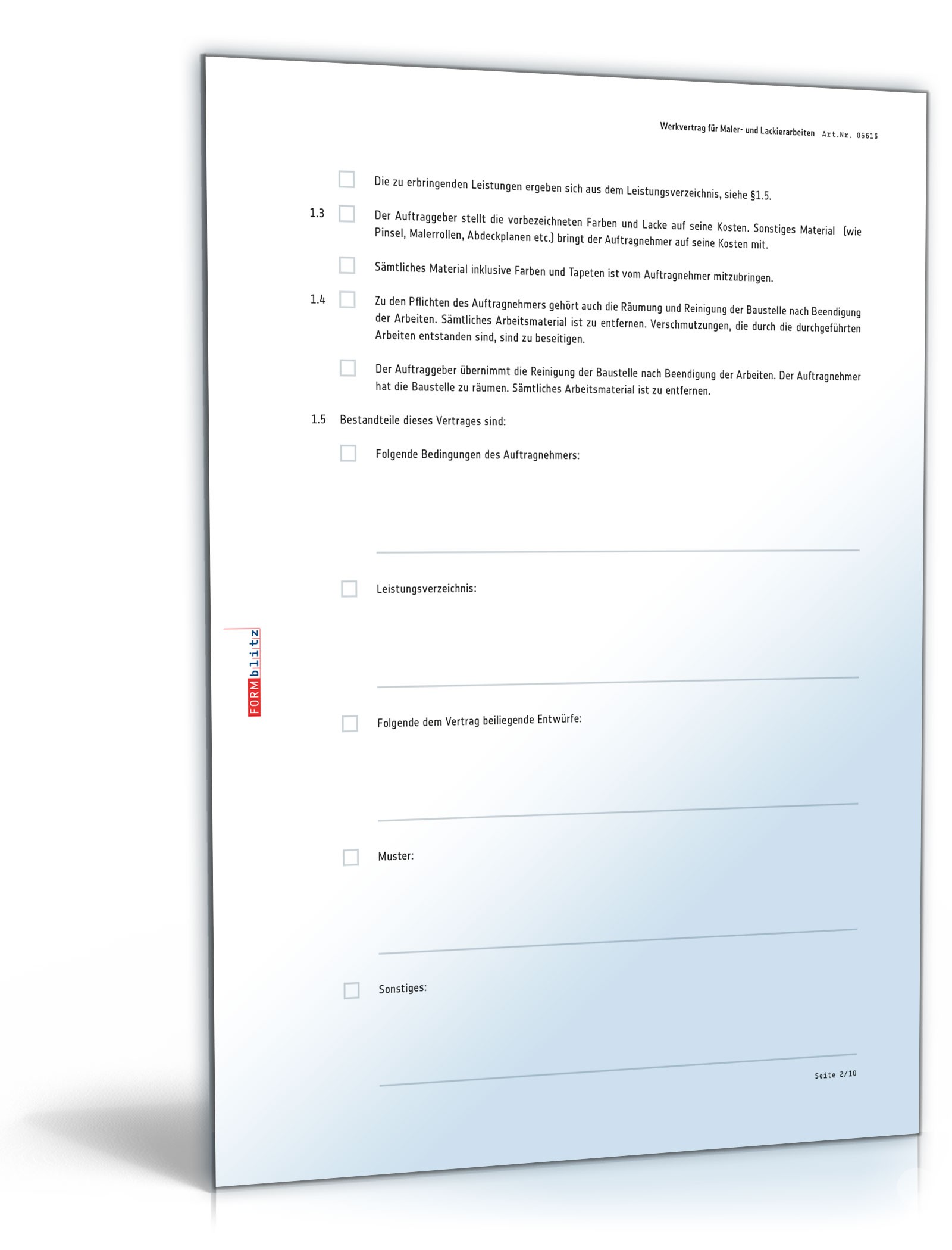 Werkvertrag Maler- und Lackierarbeiten PDF. Seite: 2