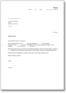 Reiserücktrittserklärung ohne Versicherung Word