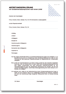 Abtretungserklärung Schadensersatzanspruch Werkstatt Word