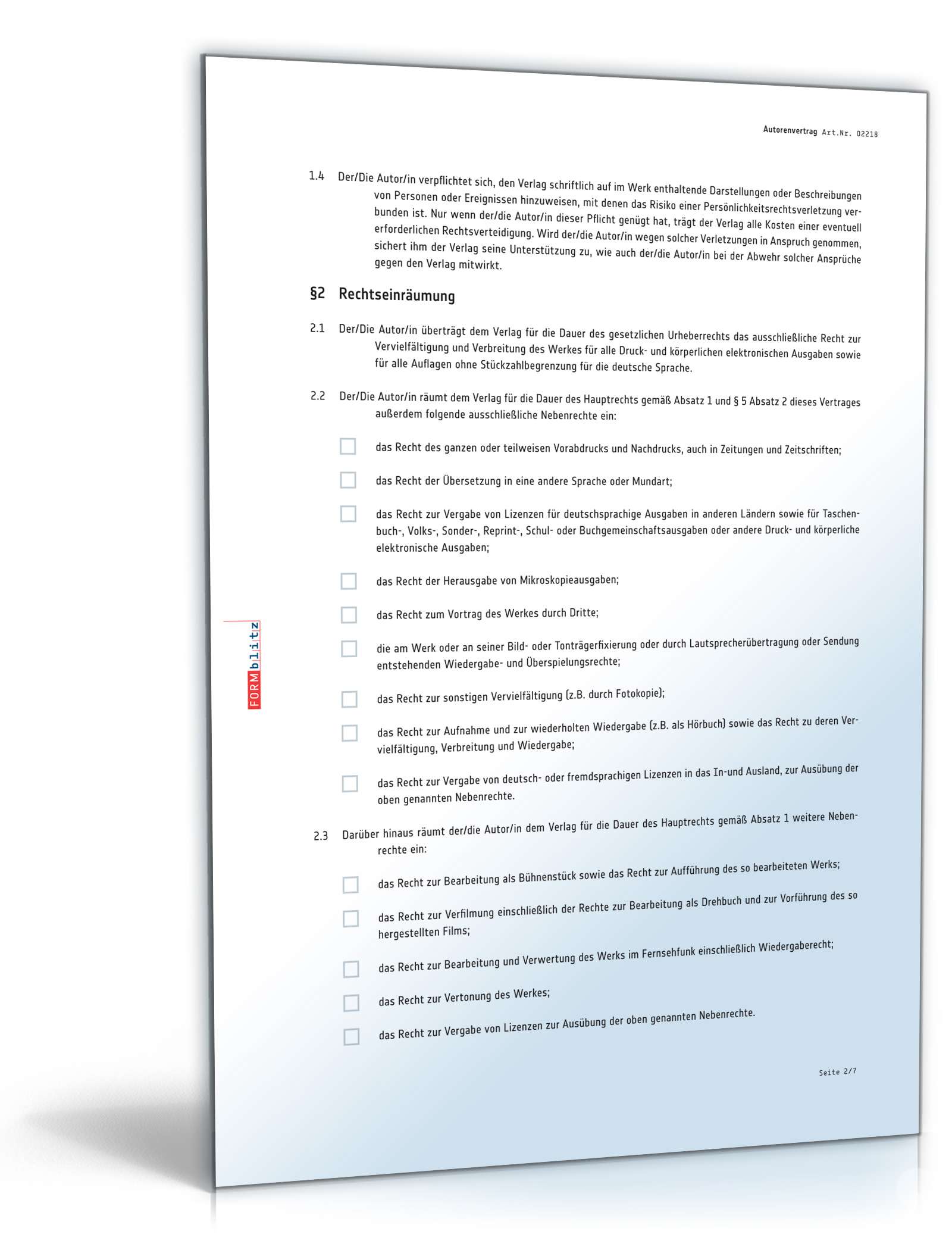 Autorenvertrag PDF. Seite: 2