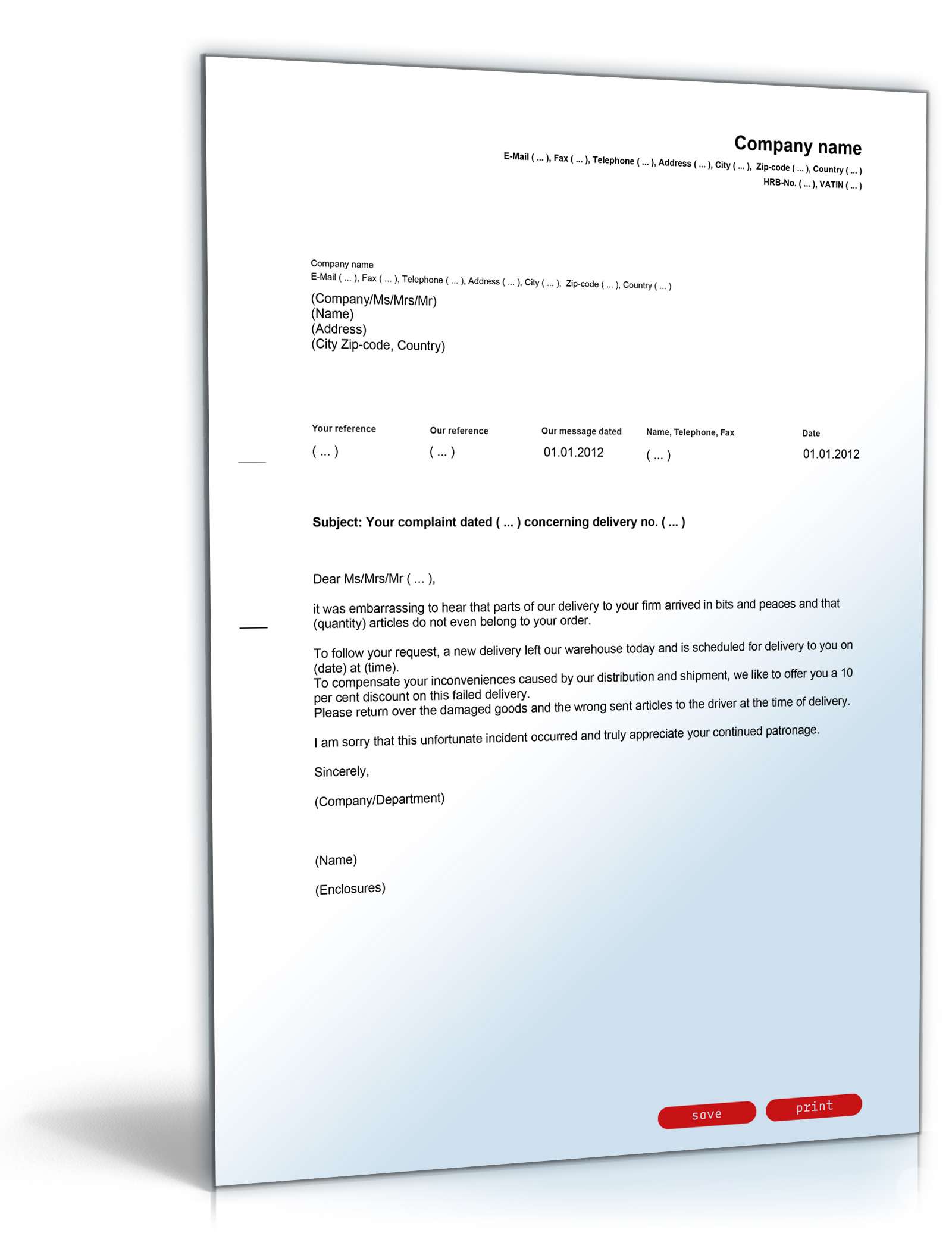 Rabatt-Angebot nach Reklamation Englisch/Deutsch PDF