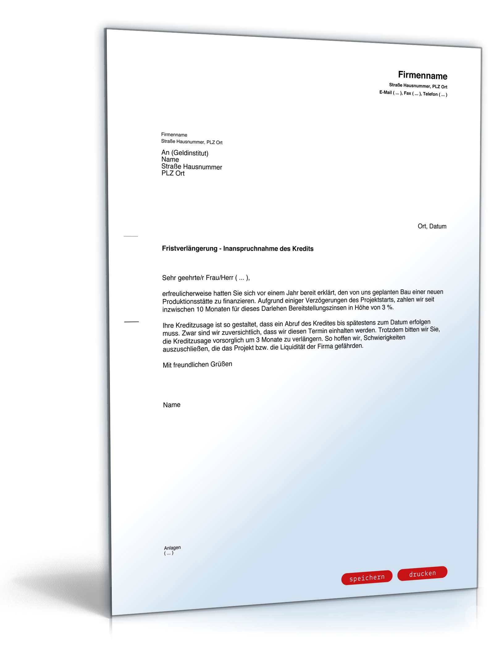 Bitte um Fristverlängerung Kredit  PDF