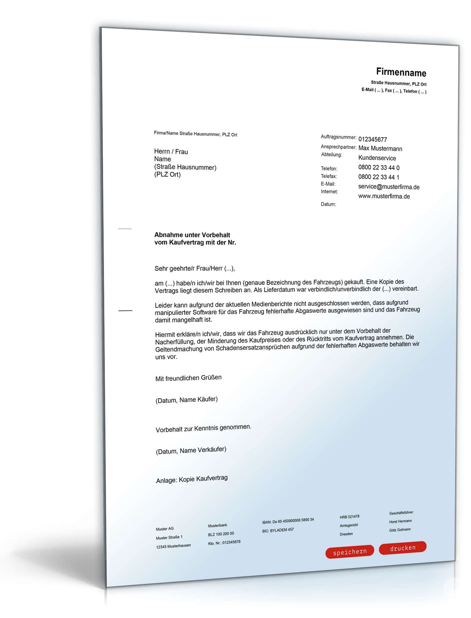 Vorbehaltserklärung manipulierte Software PDF