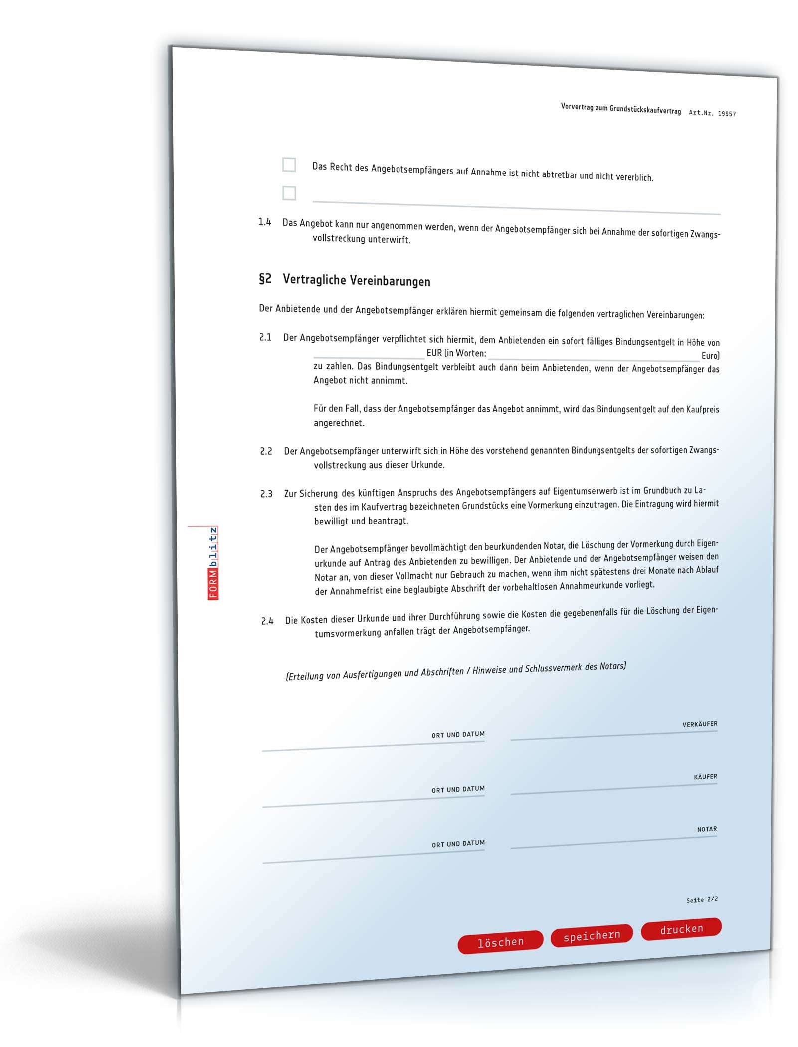 Vorvertrag Grundstückskaufvertrag PDF. Seite: 2