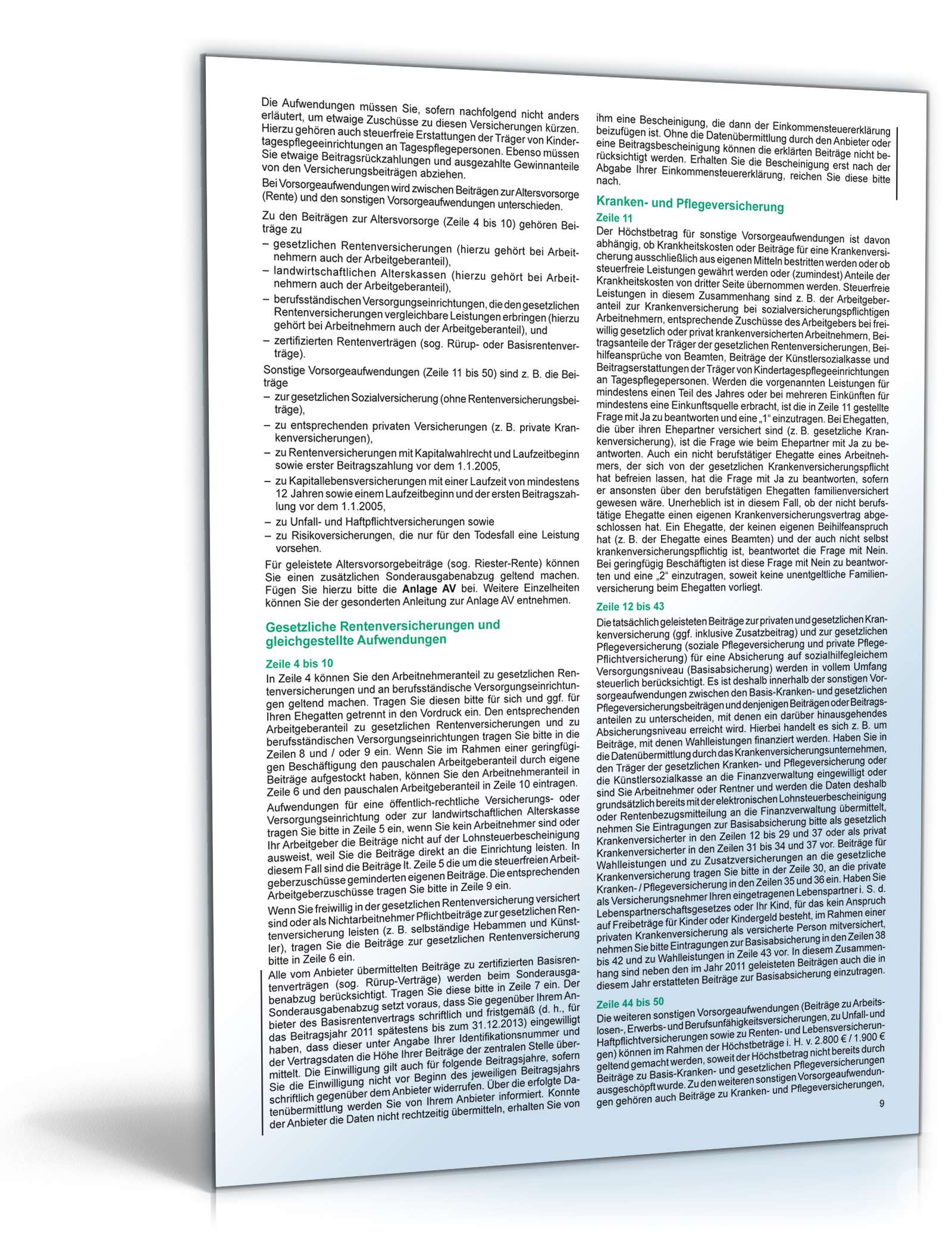 Anleitung zur Einkommensteuererklärung 2011 PDF. Seite: 9