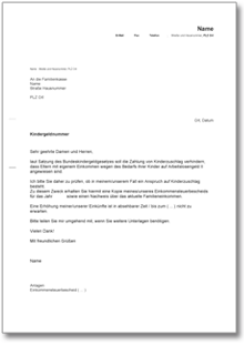 Anfrage Zahlung Kinderzuschlag Word