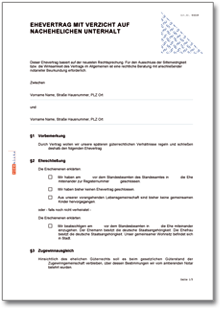 Ehevertrag mit Verzicht auf nachehelichen Unterhalt Word