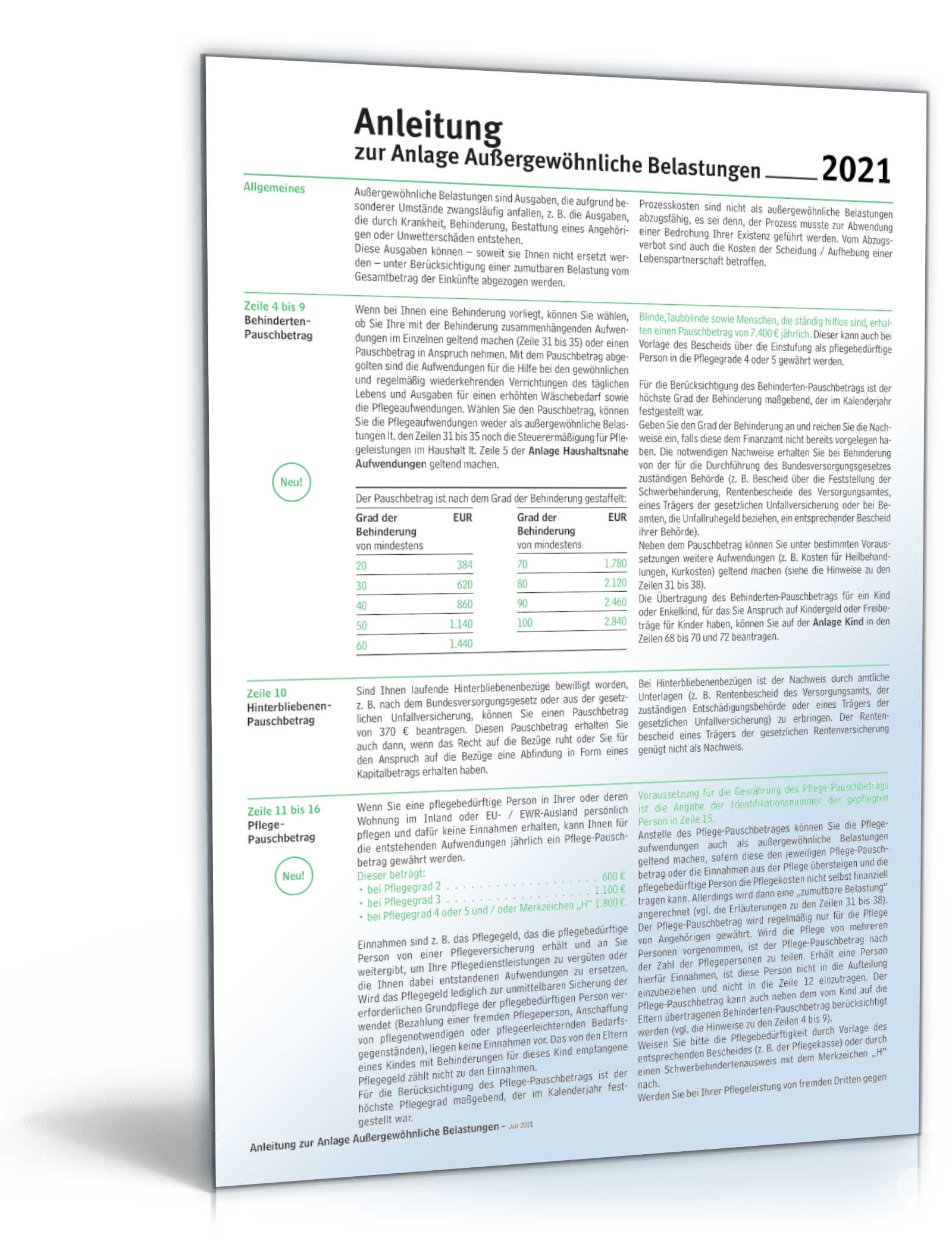 Anleitung Anlage außergewöhnliche Belastungen 2021 PDF