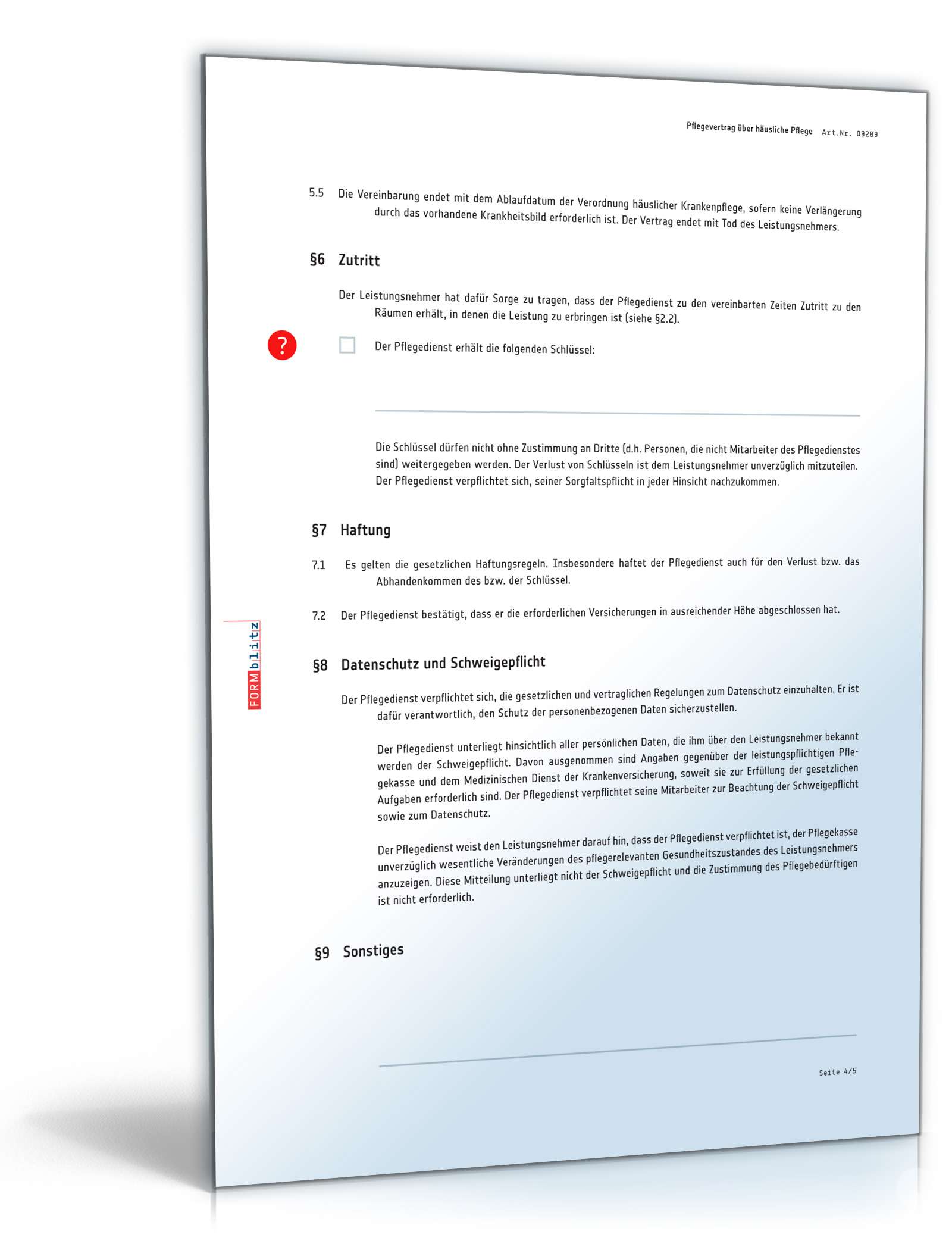 Pflegevertrag über häusliche Pflege PDF. Seite: 4