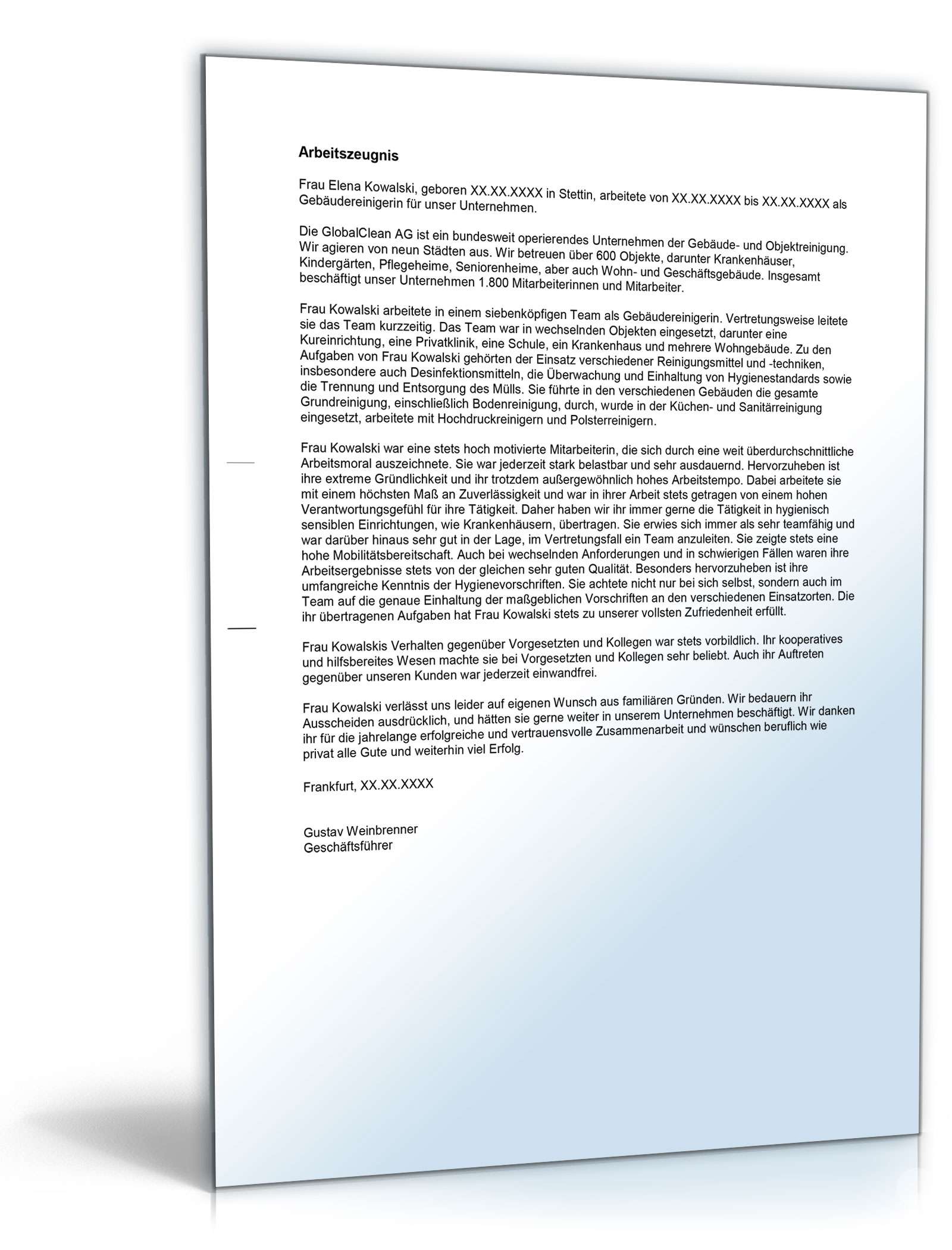 Arbeitszeugnis Gebäudereiniger Excel. Seite: 3