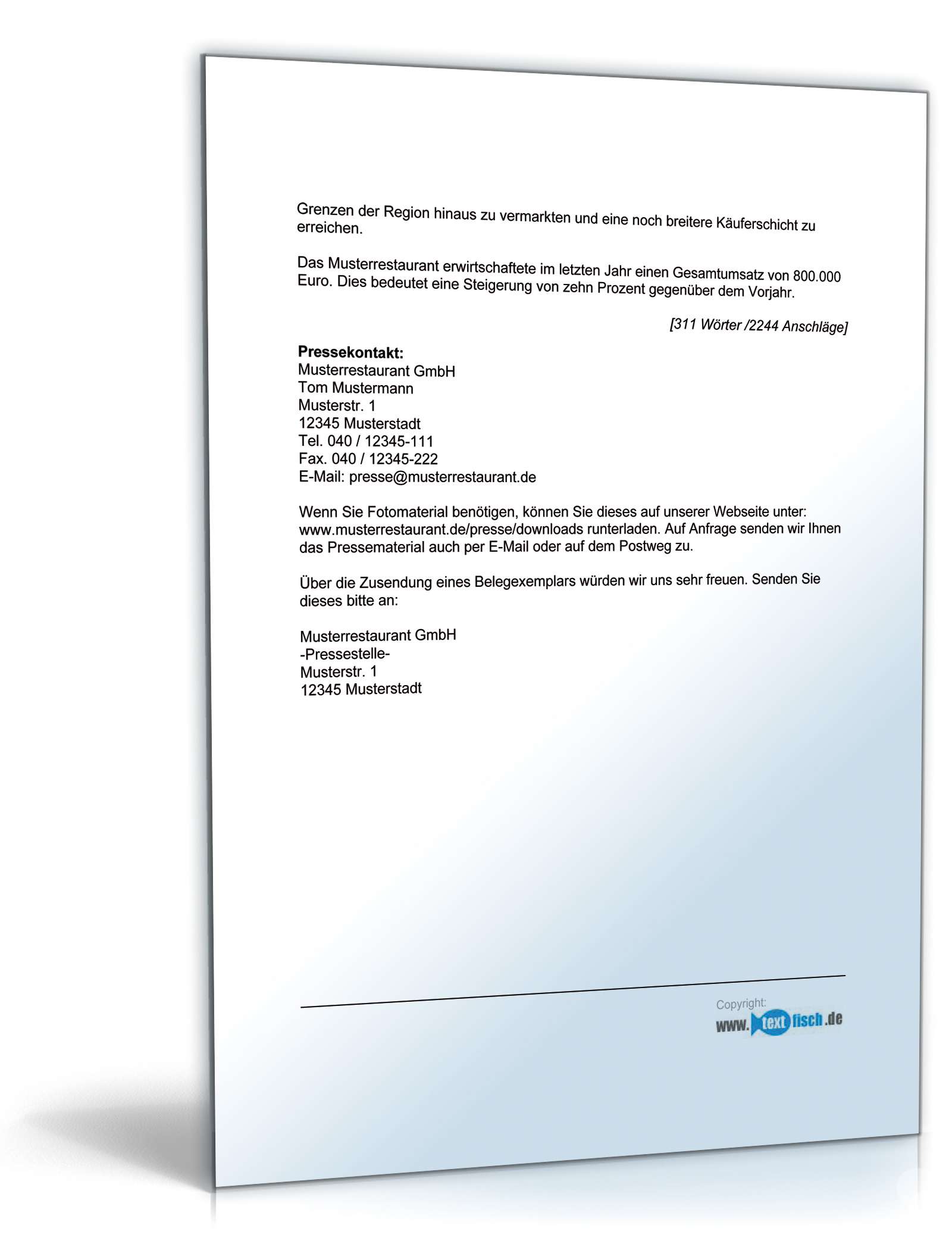 Pressemitteilung Firmenjubiläum eines Restaurant PDF. Seite: 2