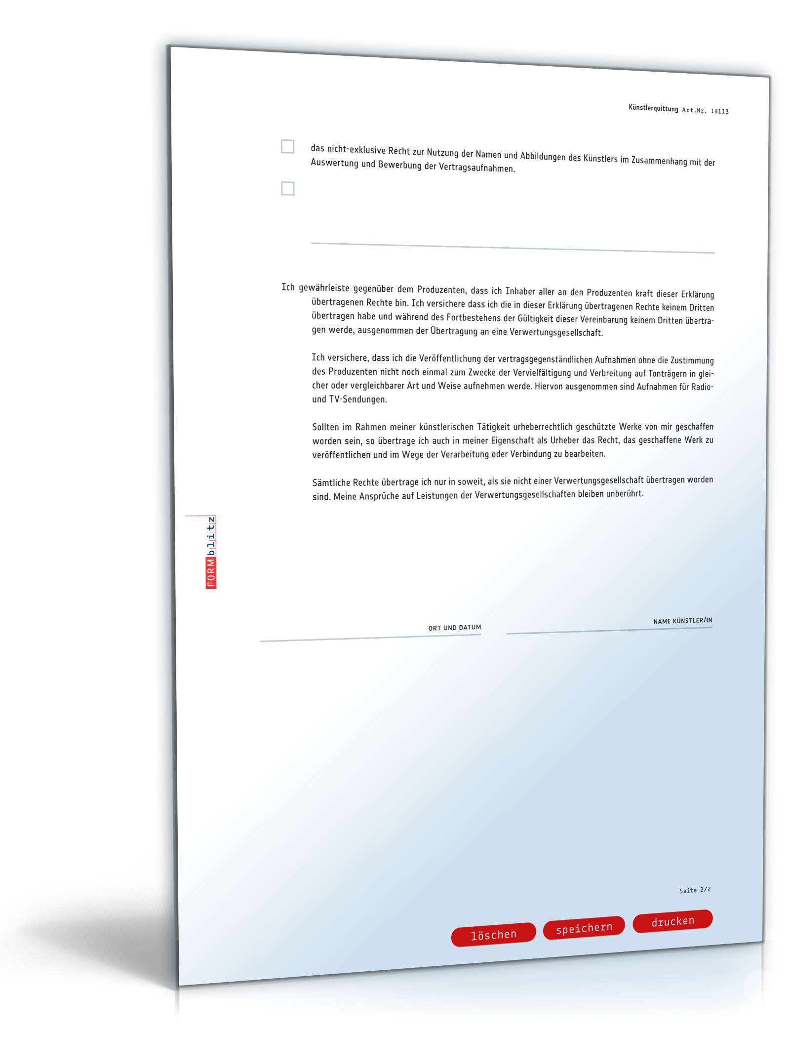 Künstlerquittung PDF. Seite: 2