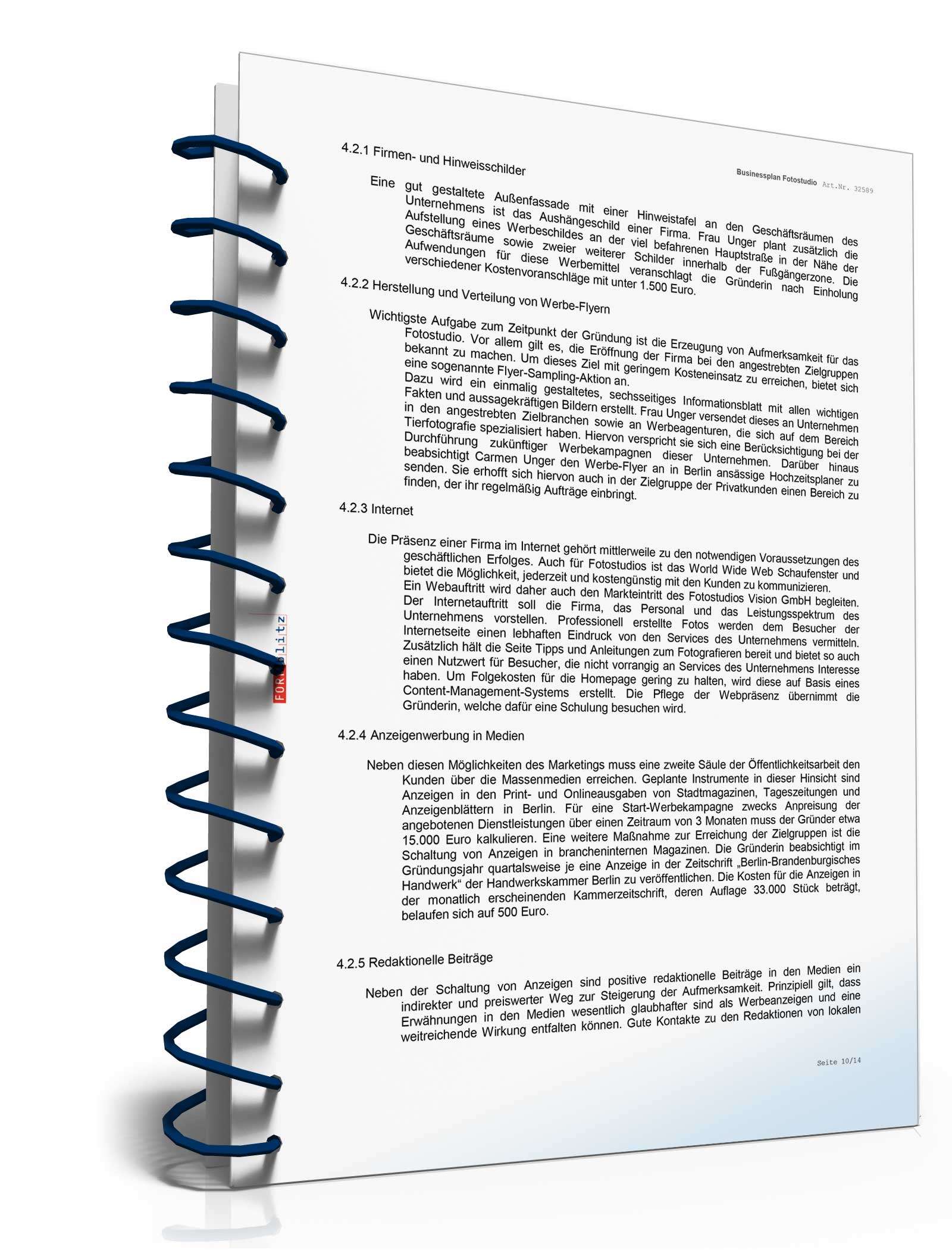 Businessplan Fotograf Excel. Seite: 12