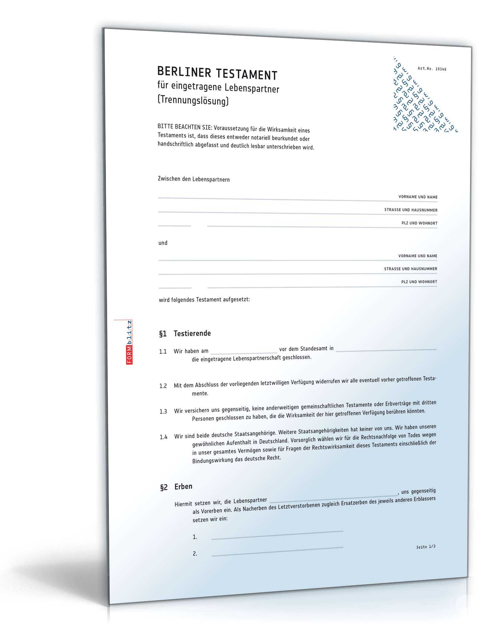 Berl. Testament eingetragene Lebenspartner Trennungslösung PDF