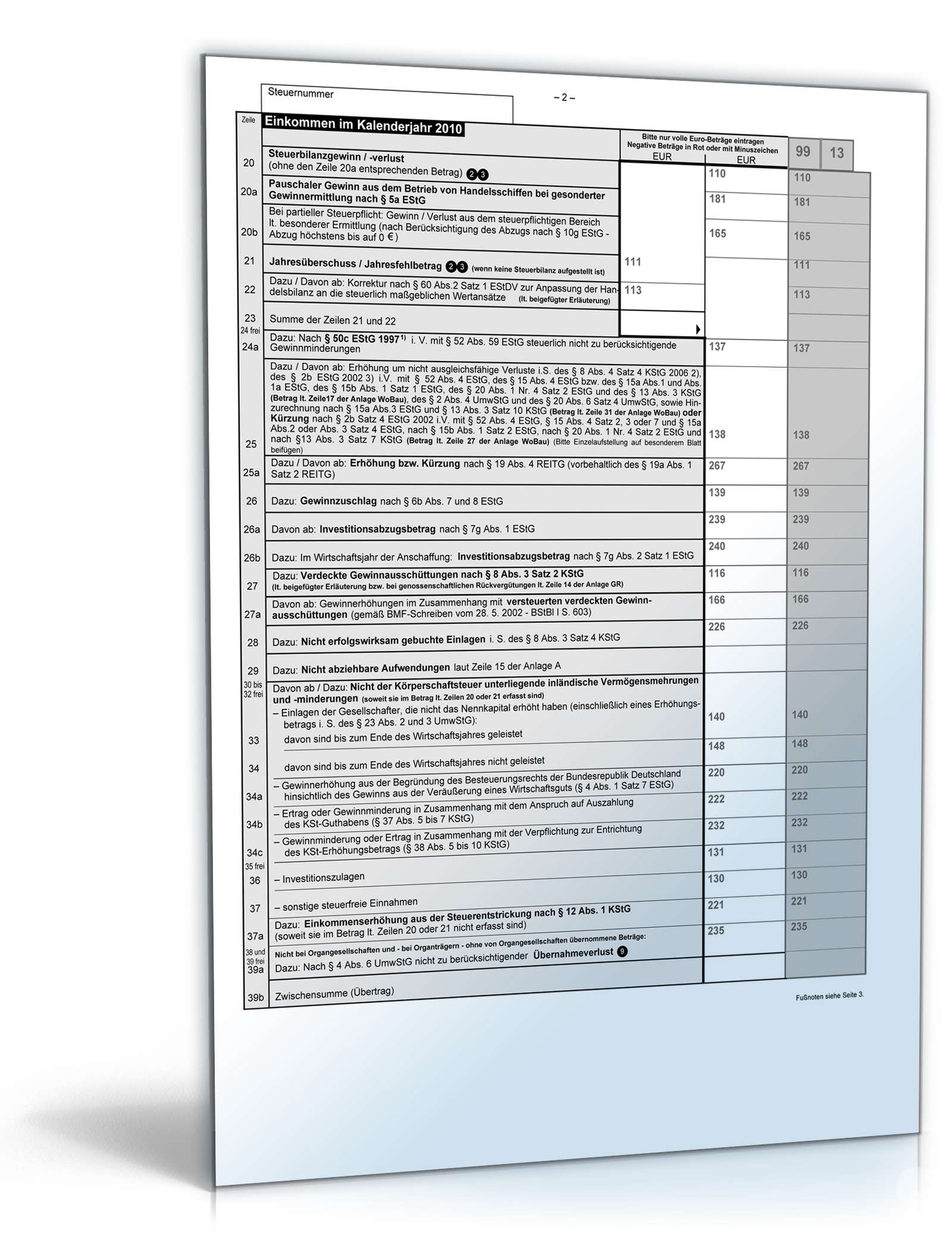 Körperschaftsteuererklärung 2010, unbeschr. Steuerpflichtige PDF. Seite: 2