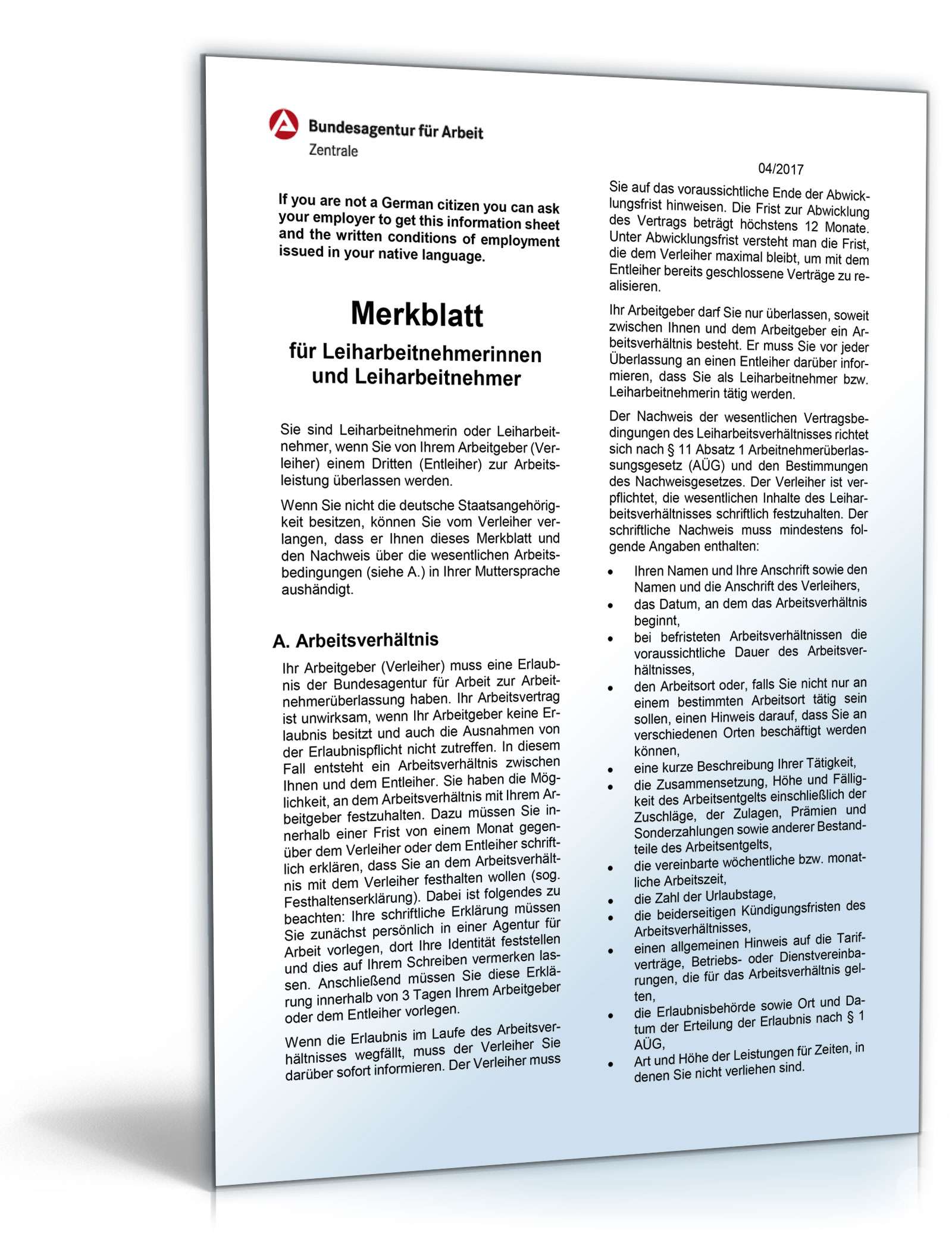 Merkblatt für Leiharbeitnehmer PDF