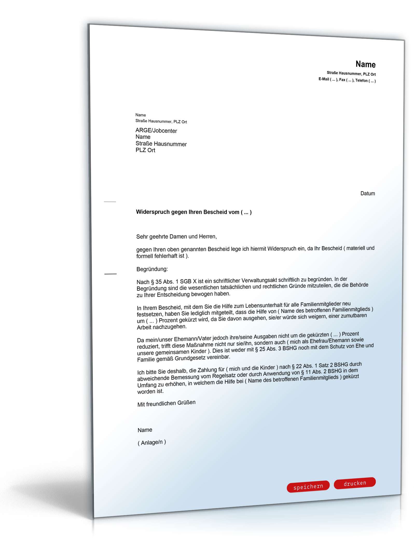 Widerspruch Kürzung ALG II Arbeitsunwilligkeit PDF