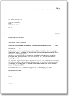 Beschwerde über Baulärm beim Ordnungsamt Word