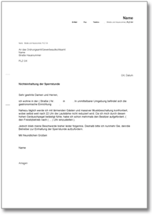 Beschwerde über eine Gaststätte wegen Nichteinhaltung der Sperrstunde Word