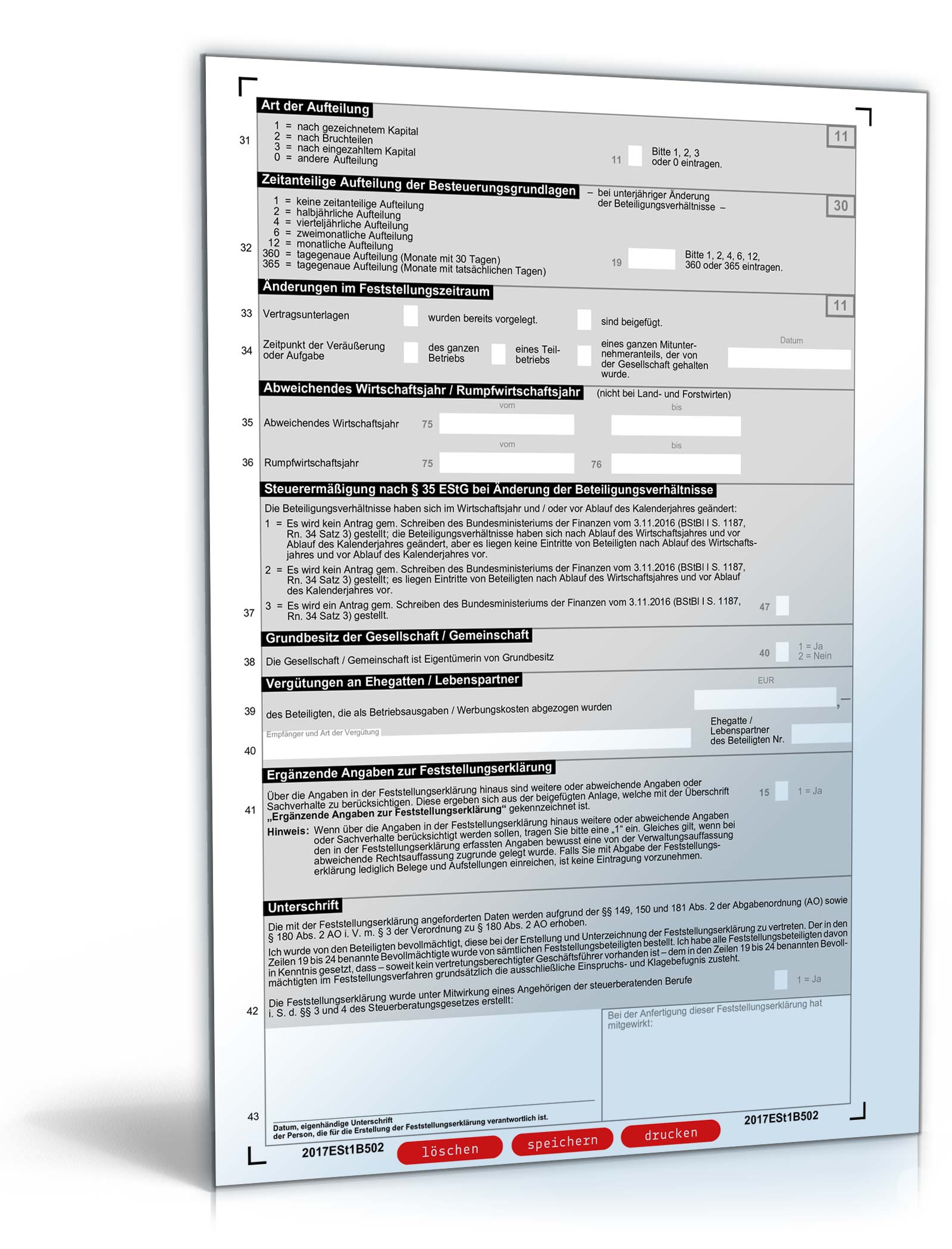 Erklärung zur gesonderten und einheitlichen Feststellung 2017 PDF. Seite: 2