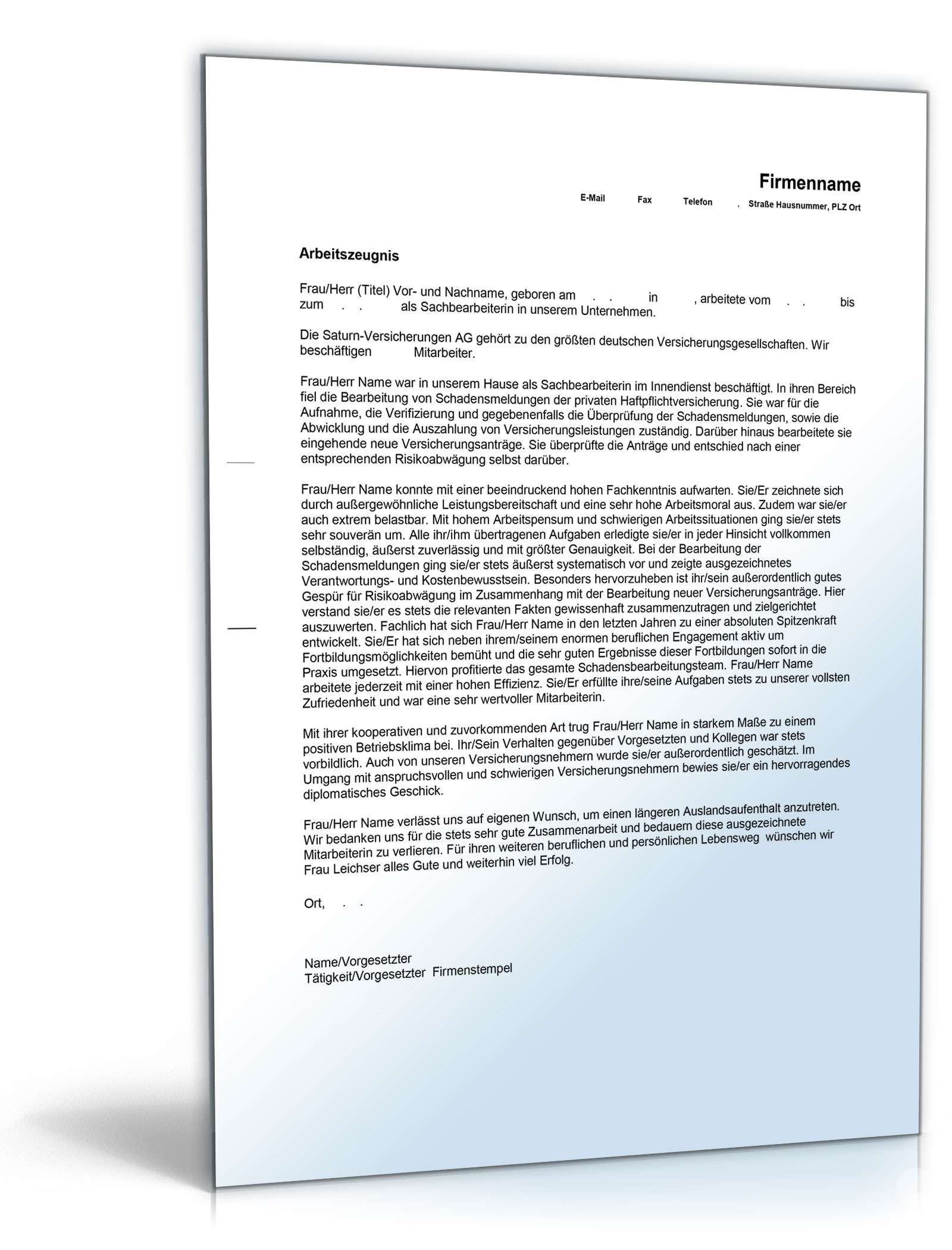 Arbeitszeugnis Versicherungsangestellte Excel. Seite: 3