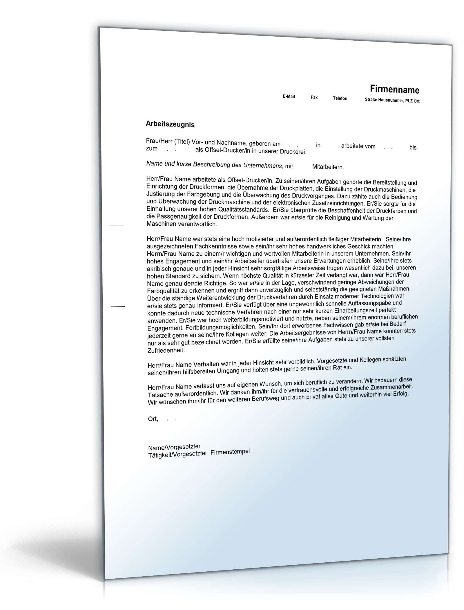 Arbeitszeugnis Drucker Excel. Seite: 4